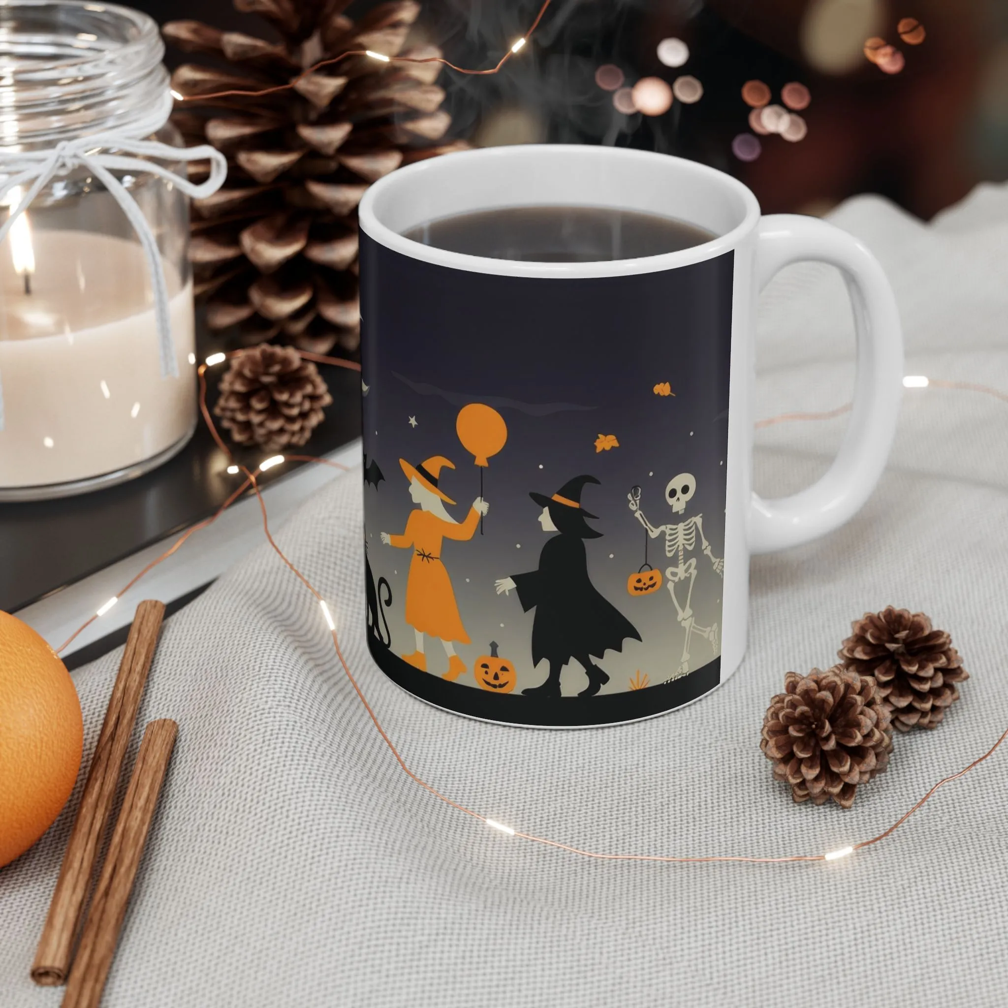 Halloween Night Parade Mug, Witches, Ghosts, Skeletons, Spooky Night Coffee Cup, Gothic Fall Gift for Her - HimCeramic Mug, (11oz, 15oz) - Image 6