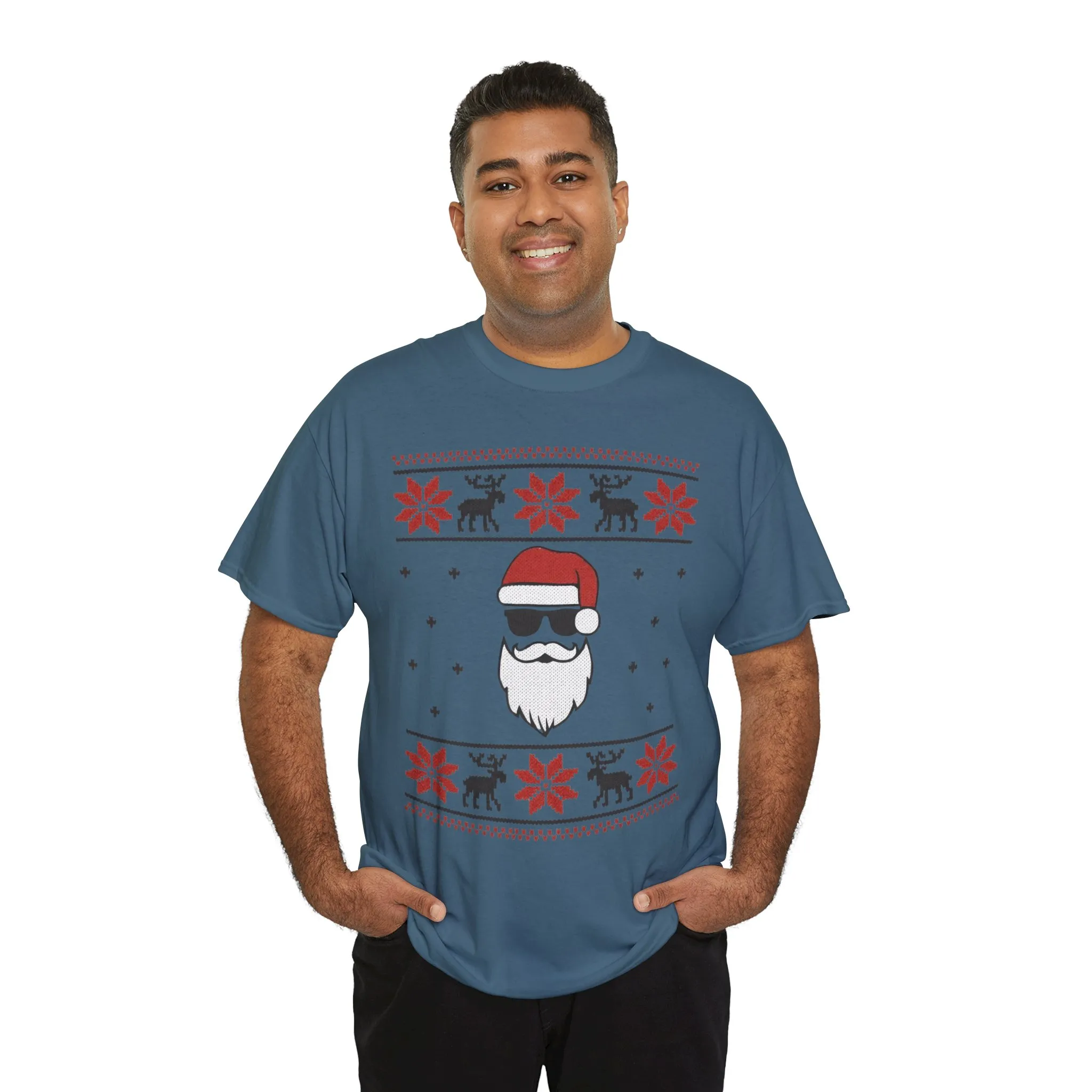 Cool Santa Men's T-Shirt, Funny Christmas Tee, Retro Knit Pattern Holiday Shirt - Image 18