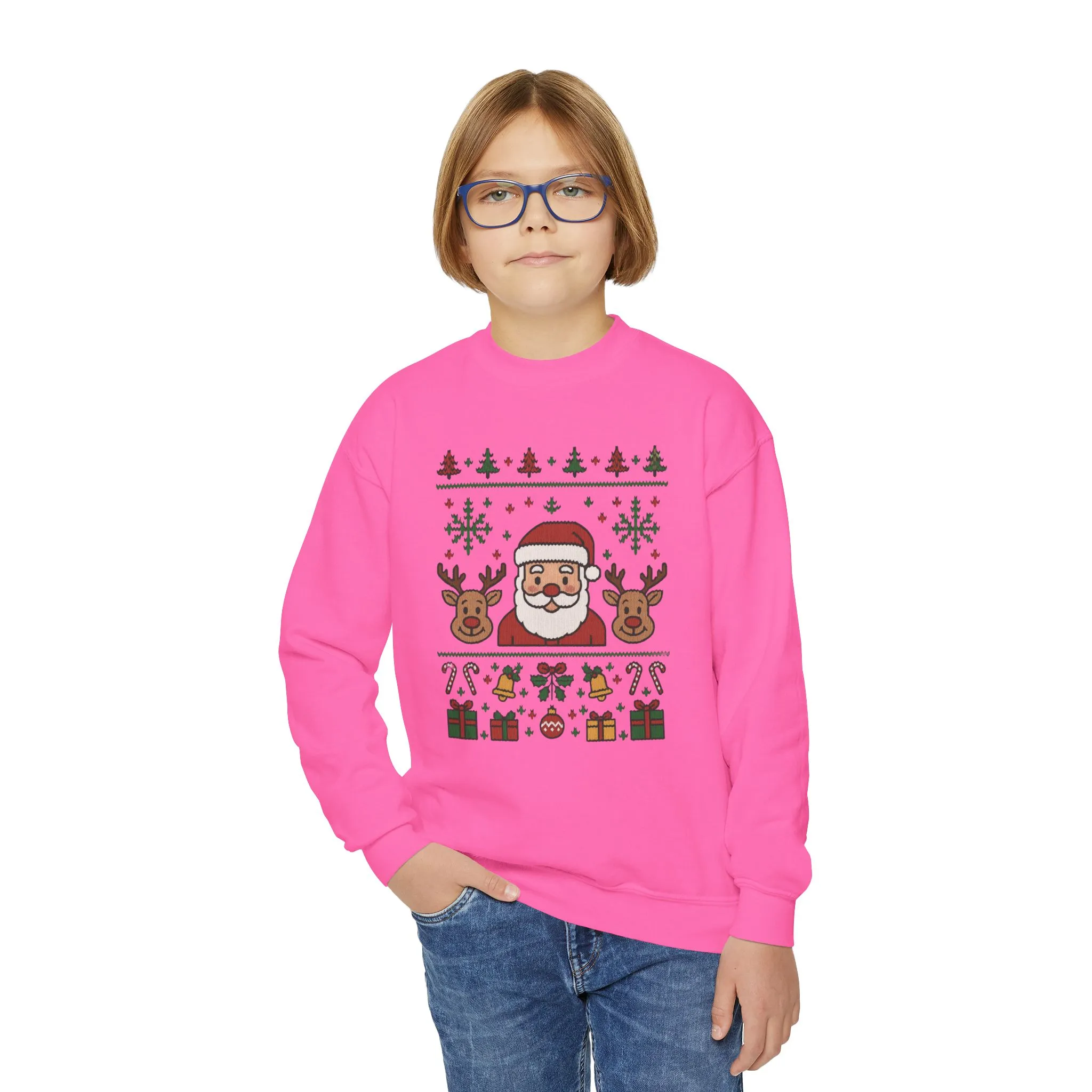 Santa - Reindeer Christmas Sweatshirt for Kids, Cozy Holiday Jumper, Youth Crewneck Sweatshirt - Image 21