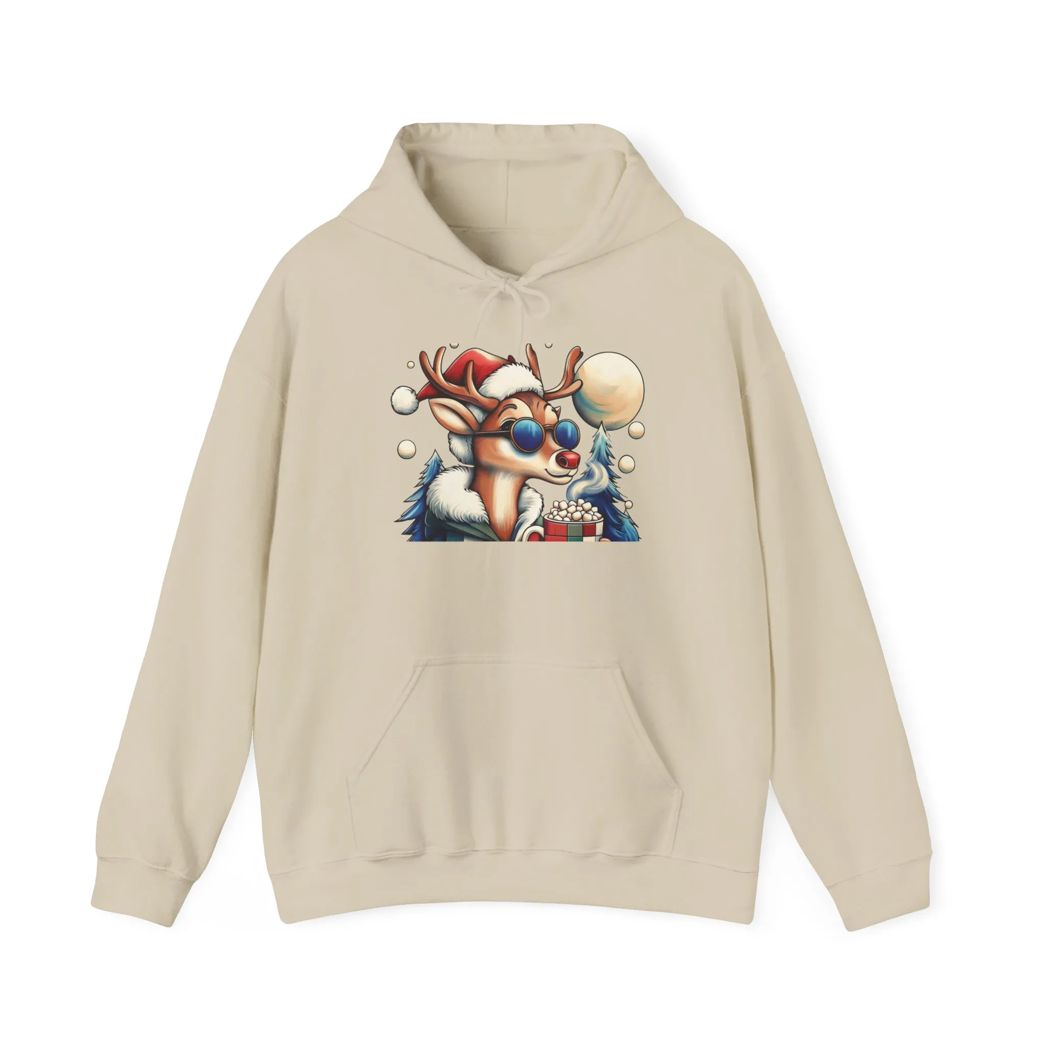 Cool Reindeer Christmas Hoodie, Funny Holiday Hot Cocoa Pullover for Men - Image 13