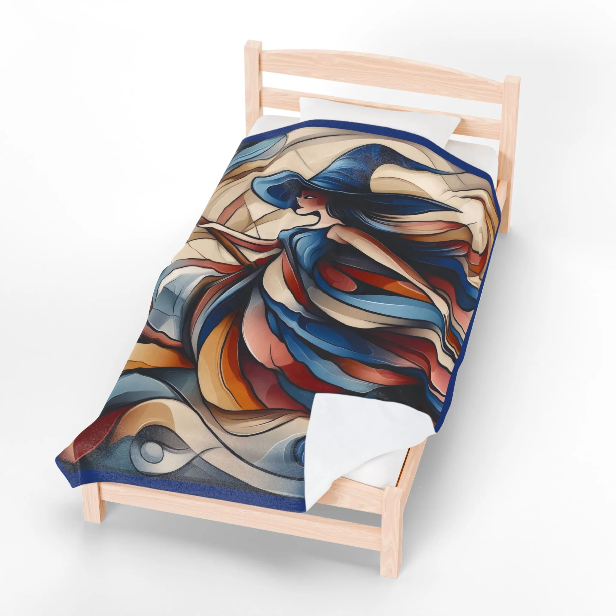 Abstract Witch Flying on Broom Velveteen Plush Blanket, Modern Art Deco Witch Blanket, Halloween Home Decor, Cozy Boho Gothic Throw Gift - Image 5