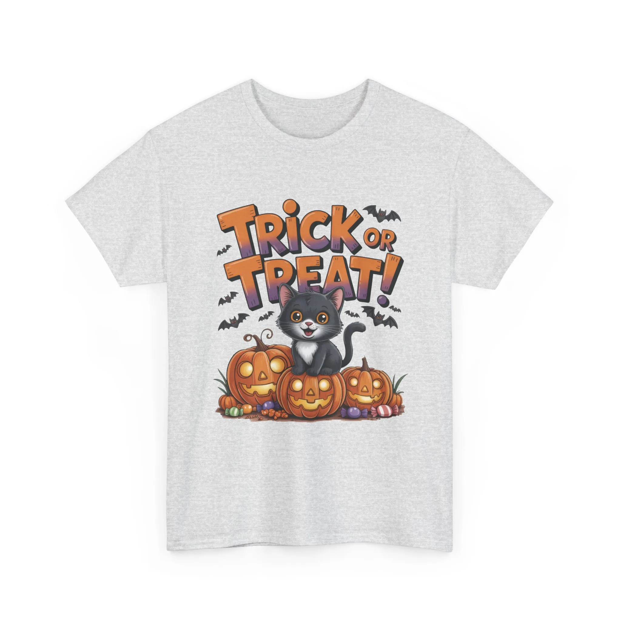 Cute Black Cat Trick or Treat Halloween T-Shirt for Women, Funny Pumpkin Cat Tee, Spooky Fall Shirt, Matching Family Halloween Shirts - Image 7