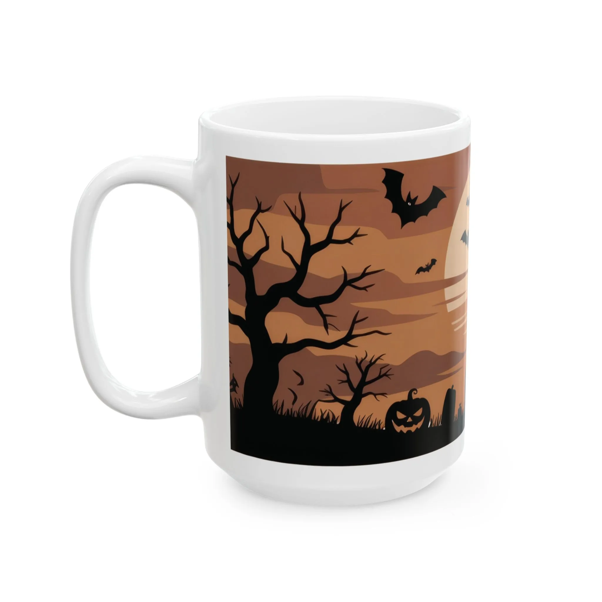 Halloween Pumpkin Night Mug, Spooky Forest - Bats Coffee Cup, Gothic Fall Gift for Her - Him, Ceramic Mug, (11oz, 15oz) - Image 3