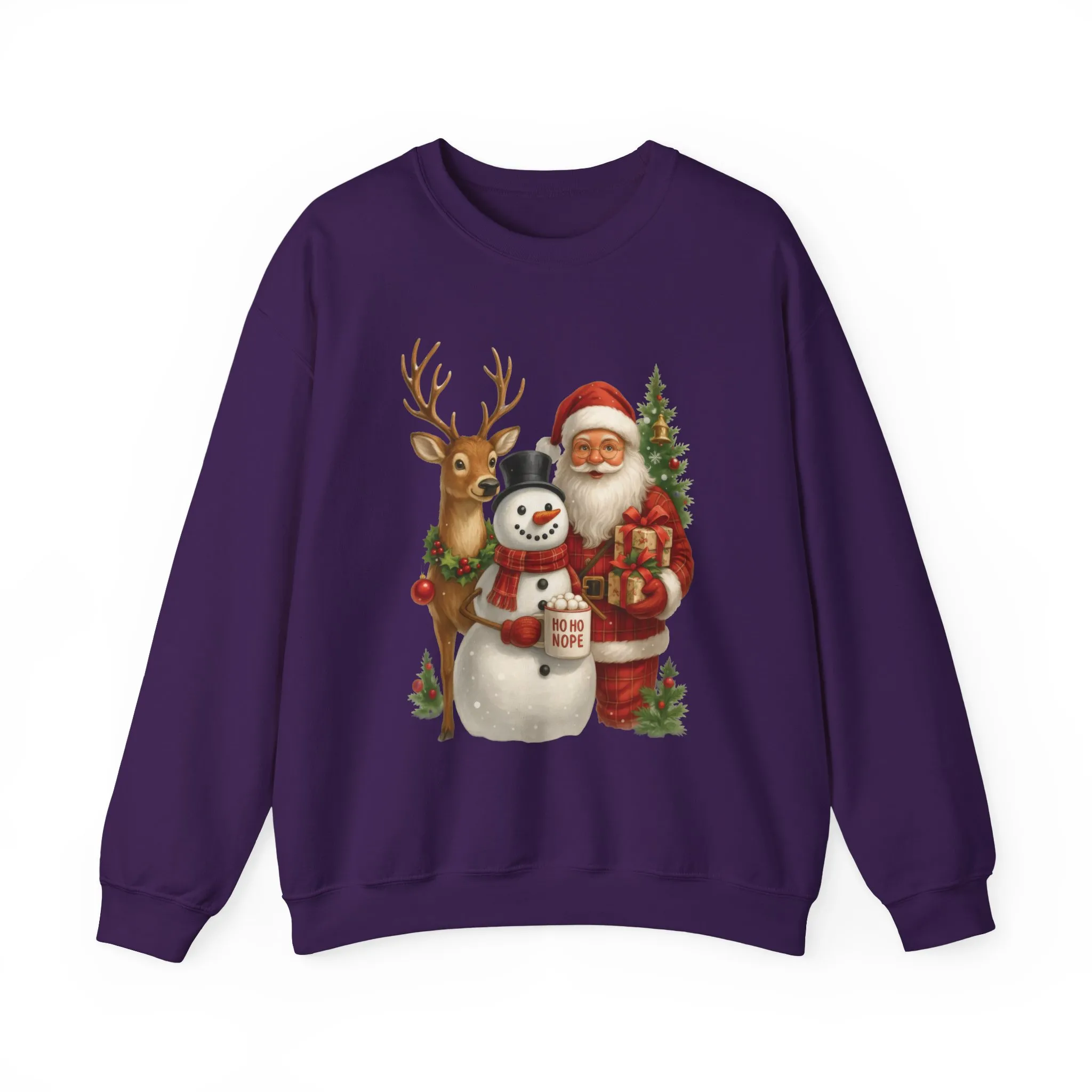 Santa, Snowman - Reindeer Christmas Sweatshirt, Funny Ho Ho Nope Holiday Sweater, Cute Vintage Christmas Jumper for Women - Image 19