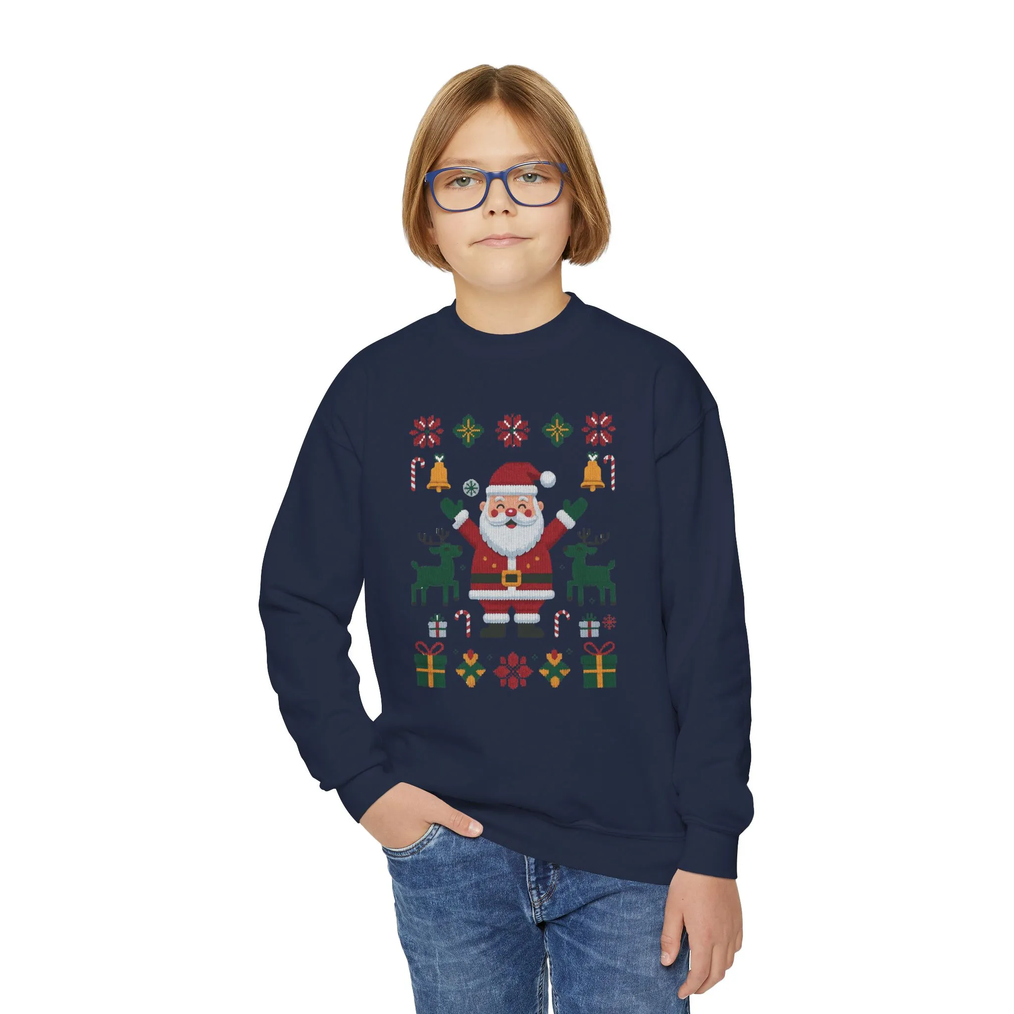 Kids Santa Christmas Sweatshirt, Cute Reindeer Holiday Jumper, Classic Christmas Sweater for Girls - Image 18