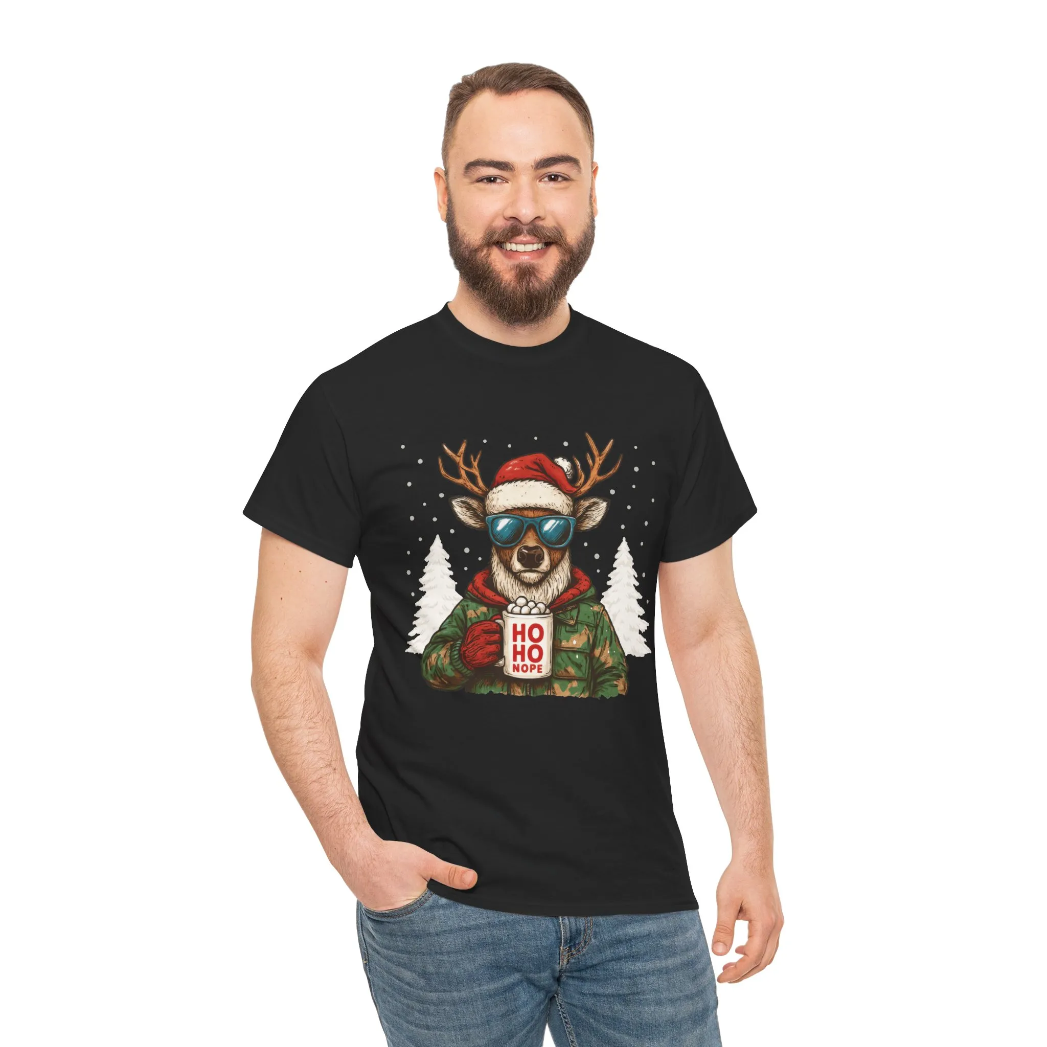 Men's HO HO NOPE Funny Christmas Sweatshirt, Cool Reindeer Pullover - Image 5