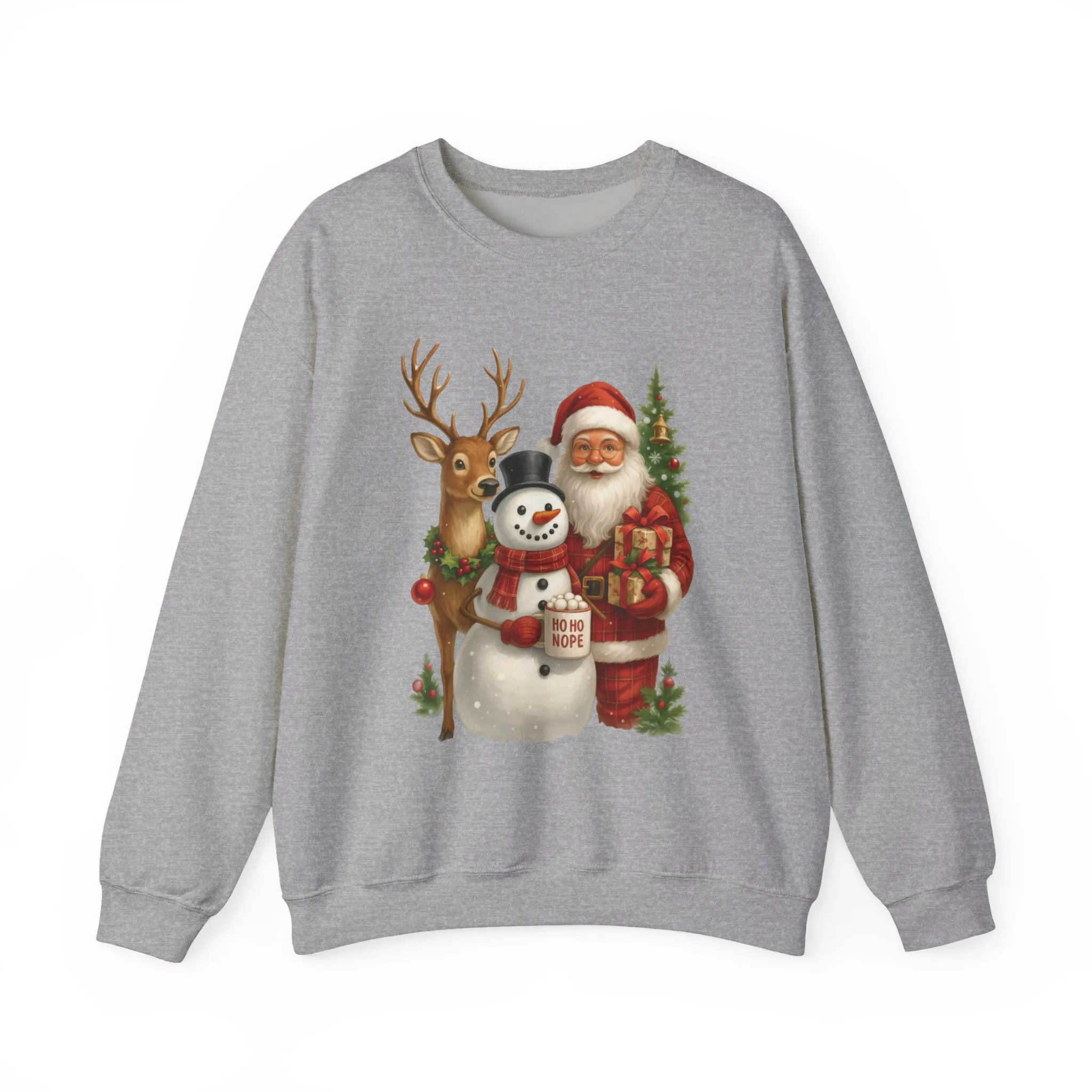 Santa, Snowman - Reindeer Christmas Sweatshirt, Funny Ho Ho Nope Holiday Sweater, Cute Vintage Christmas Jumper for Women - Image 10