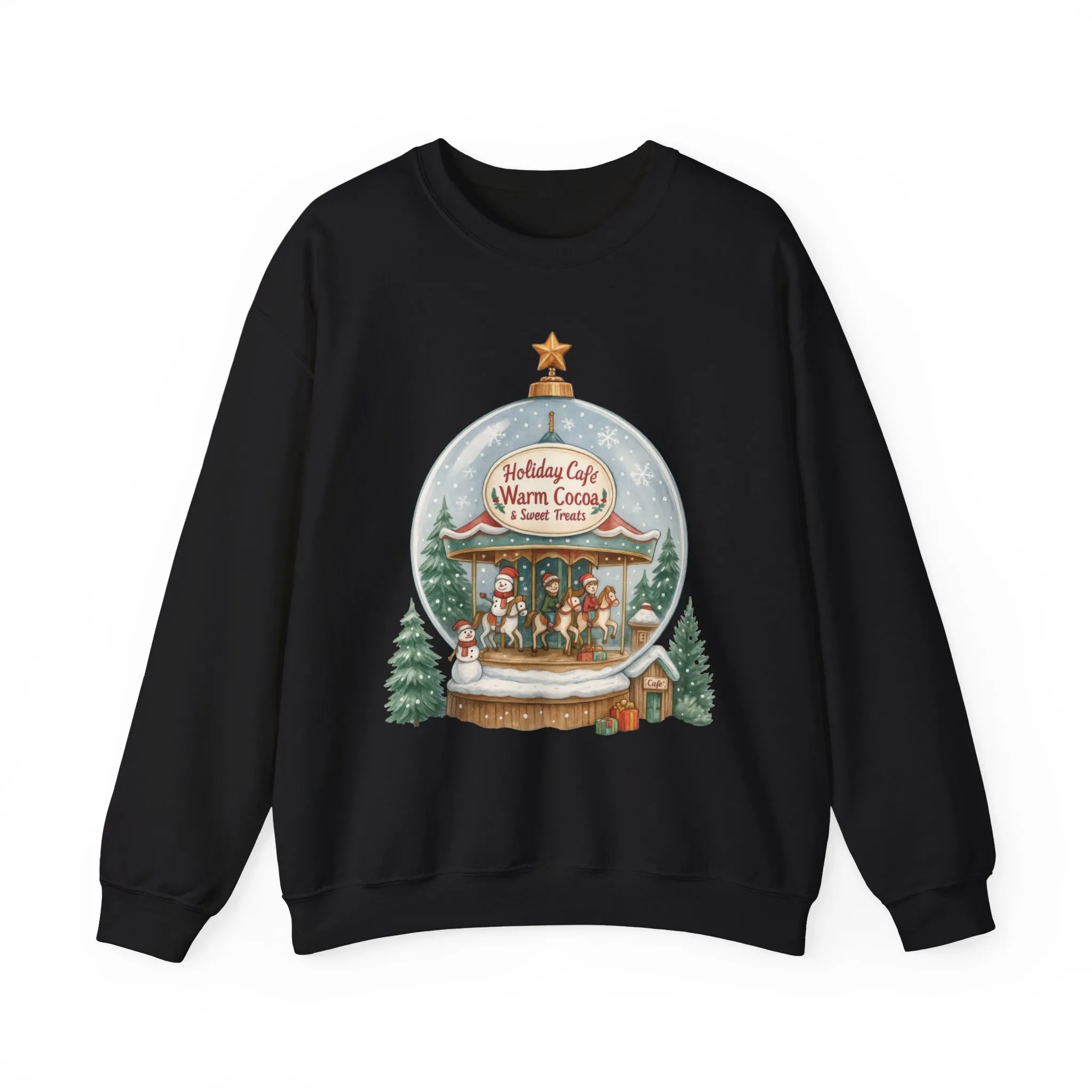 Holiday Café Christmas Sweatshirt, Warm Cocoa Snow Globe Pullover - Image 7