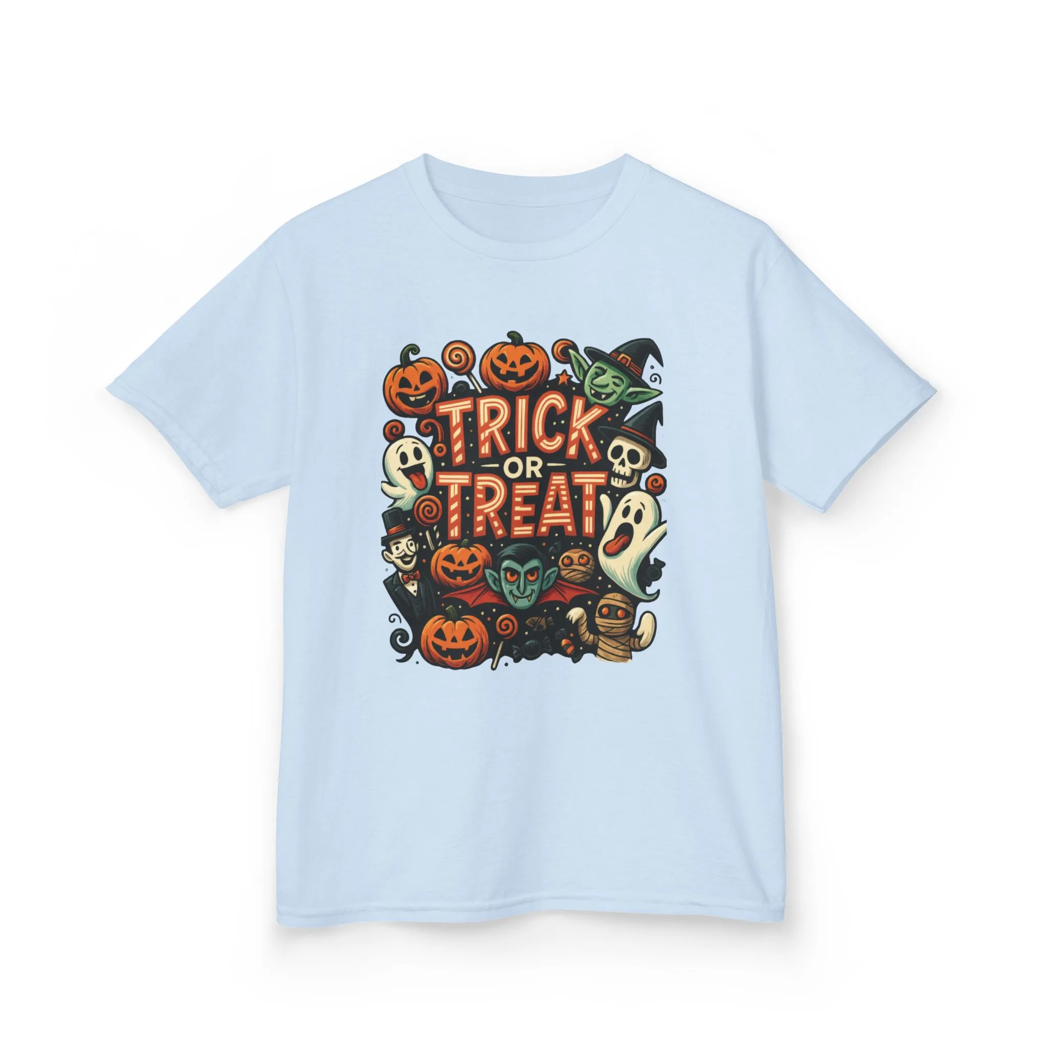 Kids Trick or Treat T-Shirt, Halloween Graphic Tee with Pumpkins, Ghosts & Vampires, Fun Spooky Shirt for Children - Image 10