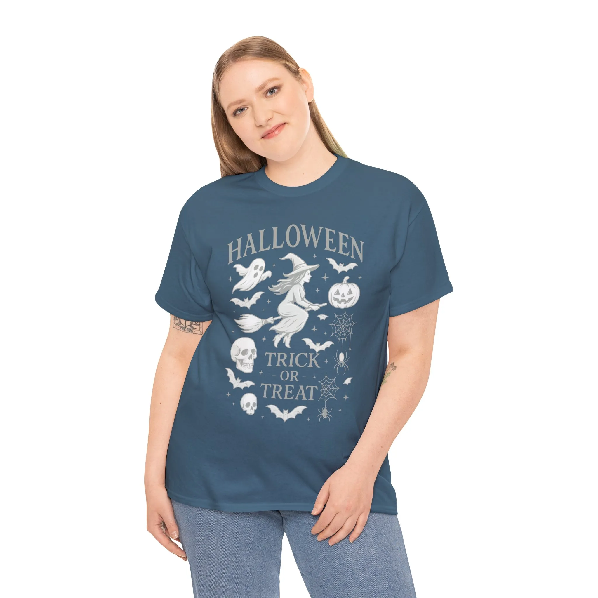 Halloween Witch Flying Broomstick T-Shirt, Trick or Treat Ghost Pumpkin Skull Spider Web Women's Tee - Image 15