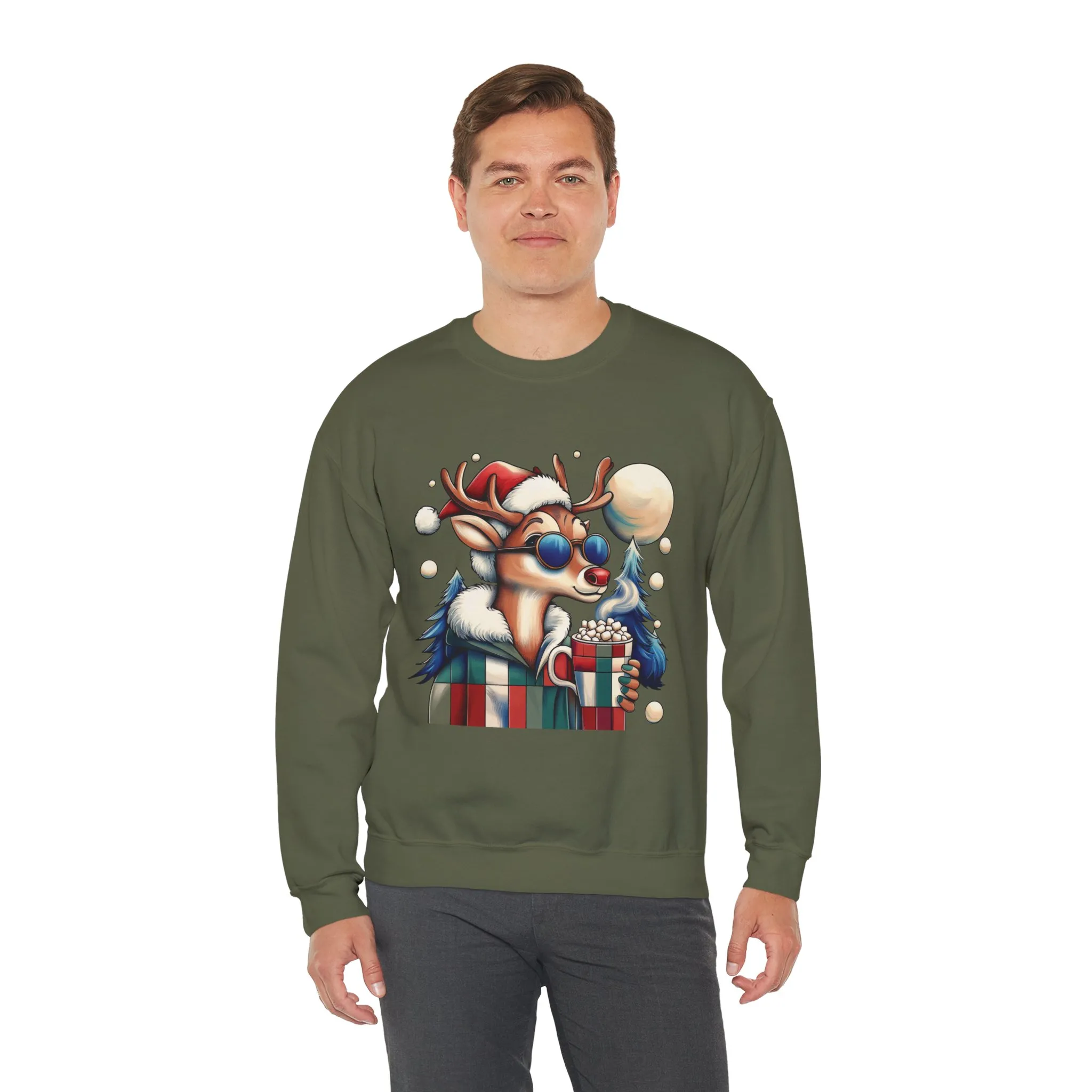 Cool Reindeer Christmas Sweatshirt, Funny Holiday Pullover for Men, Men's Heavy Blend™ Crewneck Sweatshirt - Image 15