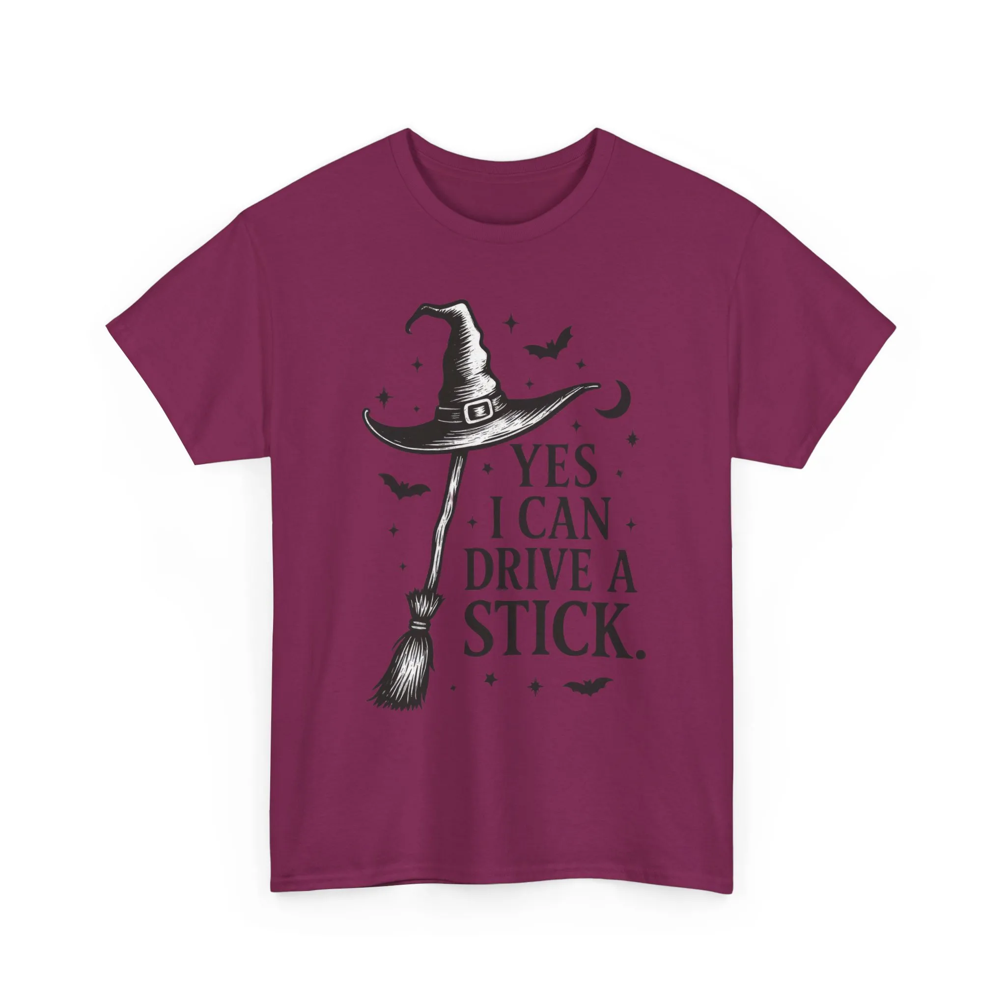 Yes I Can Drive a Stick Witch Hat Broom Halloween Women's T-Shirt, Funny Spooky Graphic Tee, Witch Shirt - Image 25