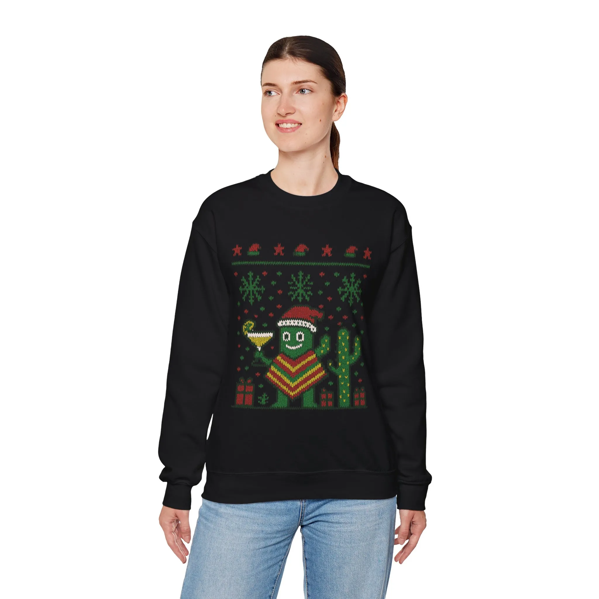 Festive Cactus Christmas Women's Sweatshirt, Funny Santa Hat Holiday Pullover, Women's Heavy Blend™ Crewneck Sweatshirt - Image 6
