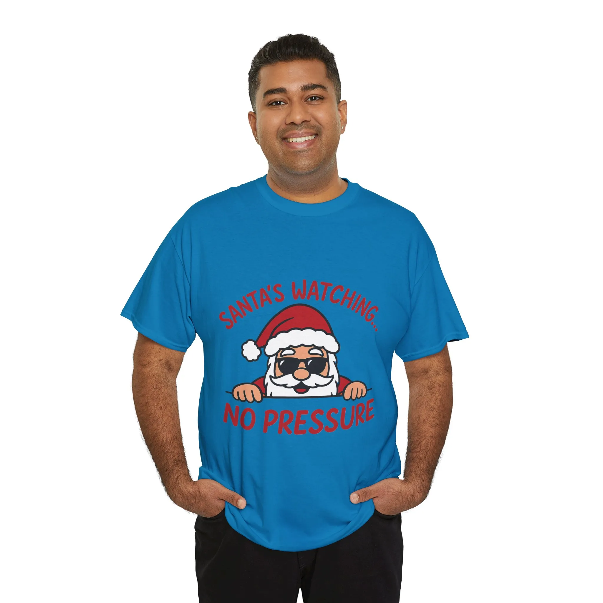 Santa's Watching No Pressure Men's Christmas T-Shirt, Funny Holiday Tee - Image 3