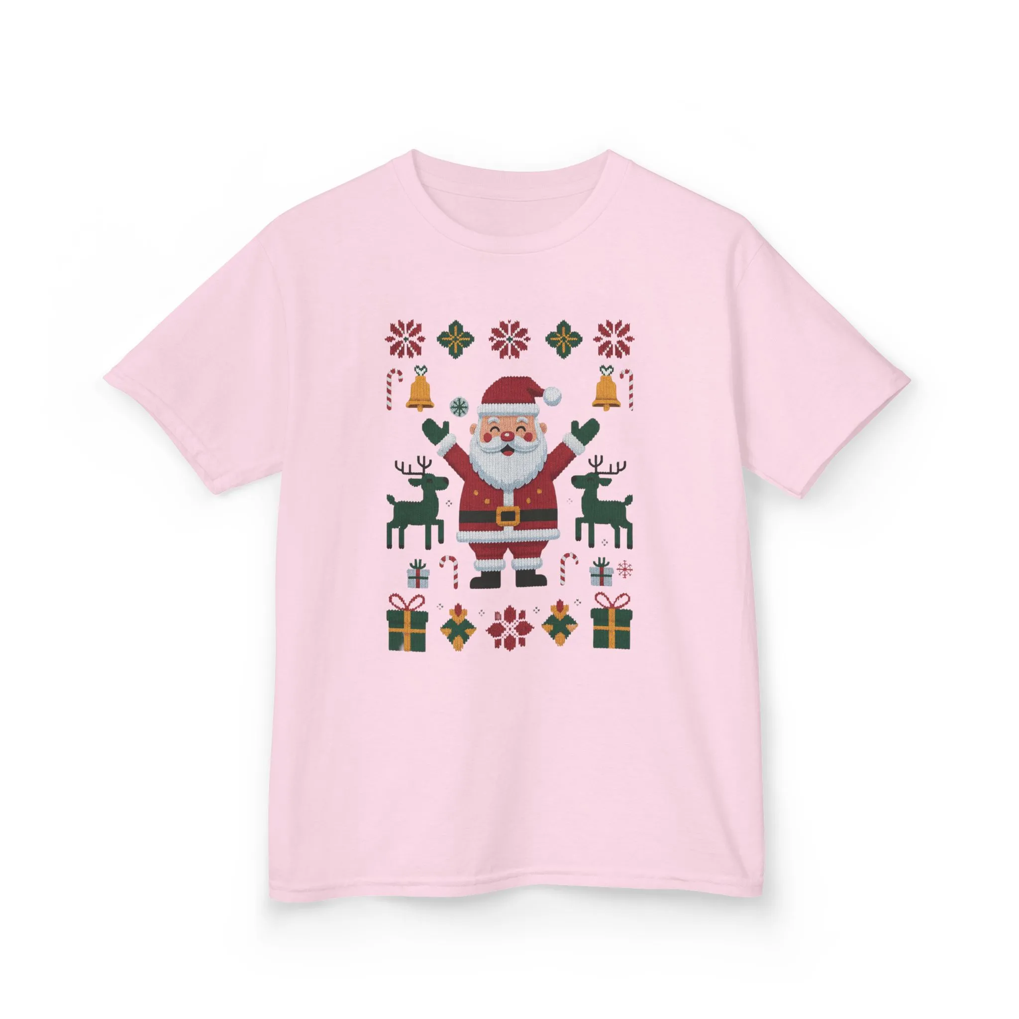 Kids Santa Christmas T-Shirt, Cute Reindeer Holiday Tee, Classic Christmas Shirt for Girls - Image 2