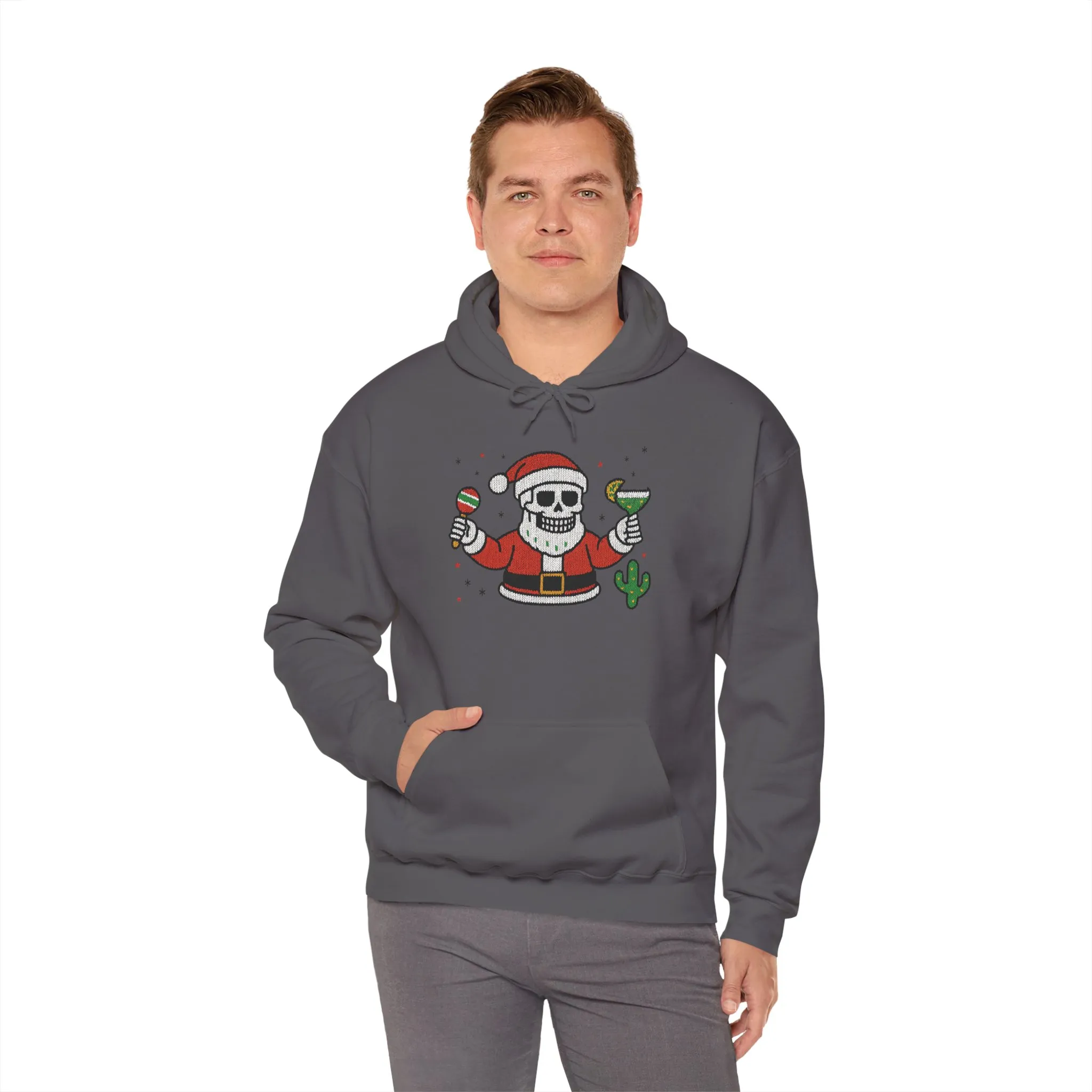 Skeleton Santa Funny Christmas Hoodie for Men, Ugly Margarita Holiday Sweatshirt - Image 20