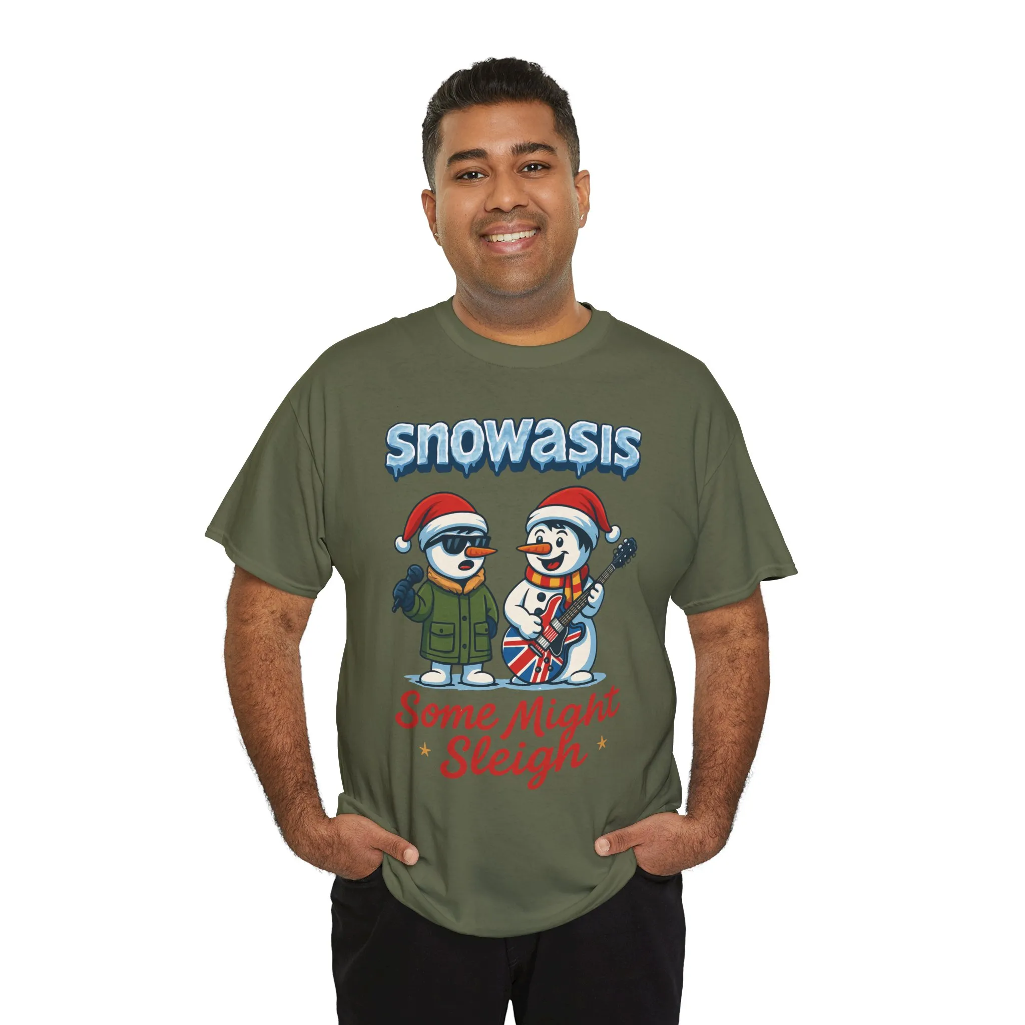 Funny Snowman Band Men's Christmas T-Shirt, Snowasis Some Might Sleigh Tee - Image 12