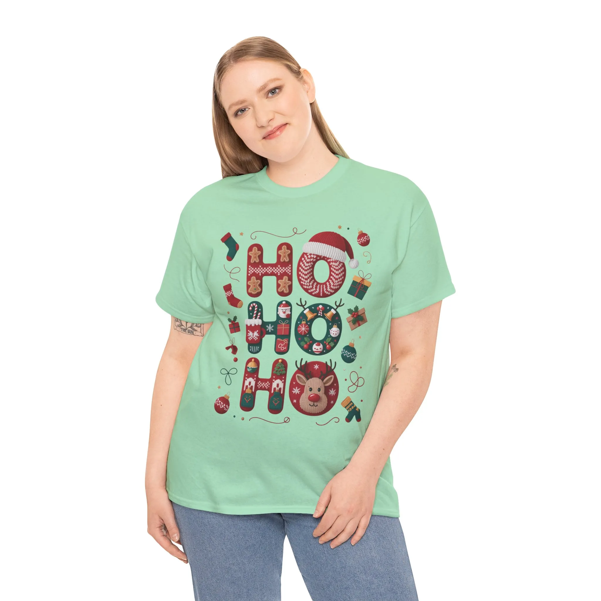 Ho Ho Ho Women's Christmas T-Shirt - Sweatshirt, Cute Festive Holiday Top, Gingerbread, Reindeer - Santa Hat Design, Cozy Christmas Fashion - Image 15