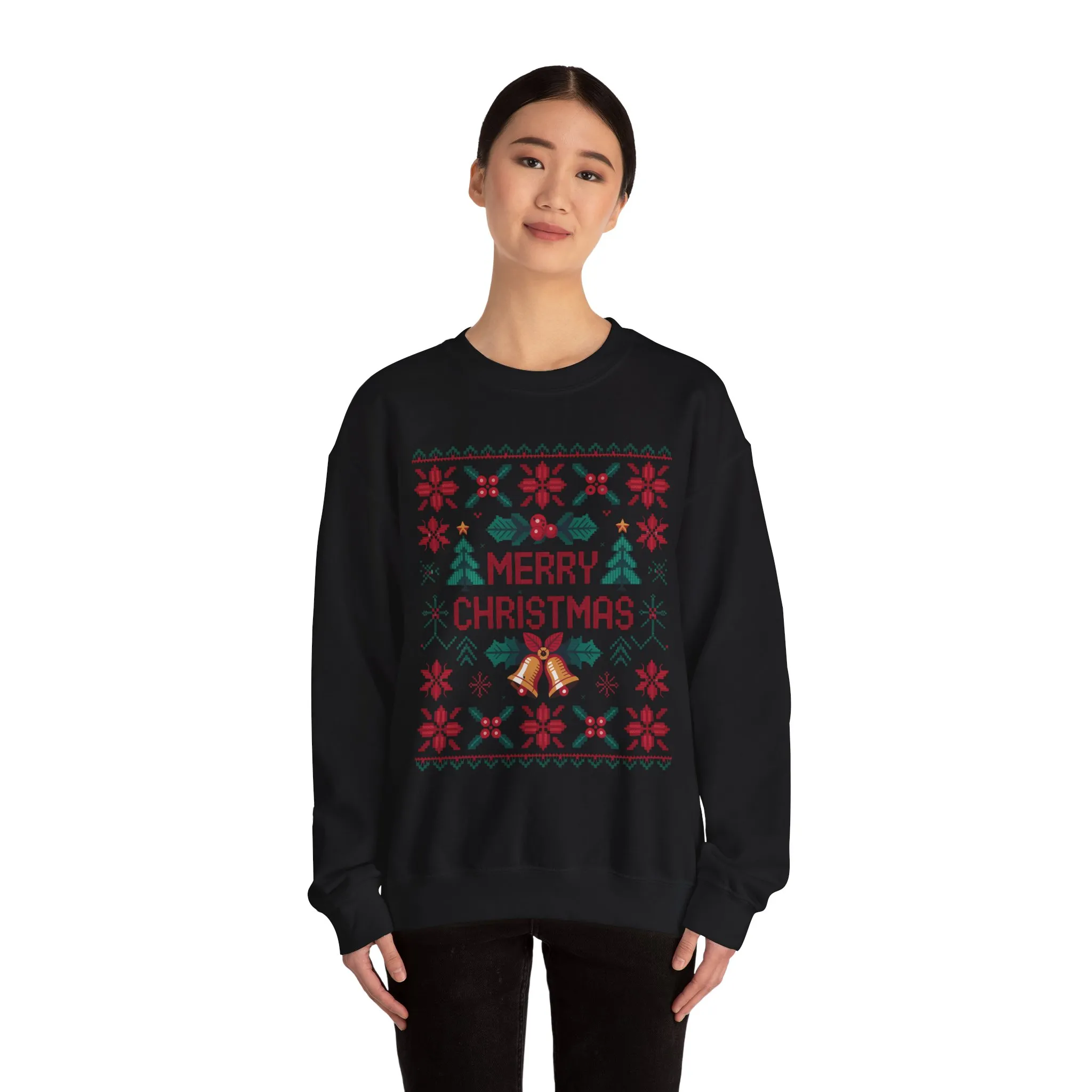 Merry Christmas Women's Sweatshirt, Cozy Knit Look Holiday Jumper, Classic Festive Winter Style Crewneck Sweatshirt - Image 11