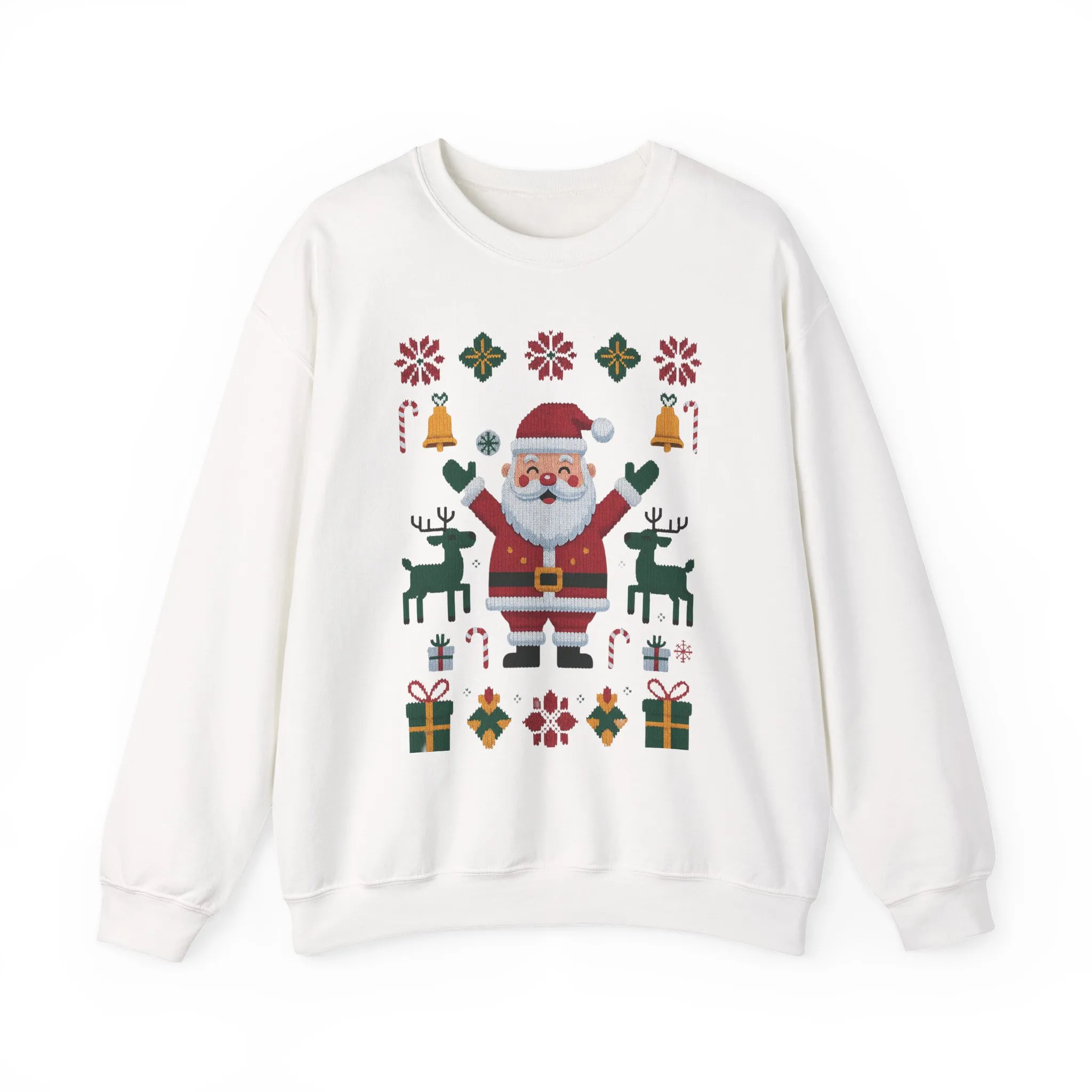 Santa Christmas Sweatshirt, Cute Reindeer Holiday Jumper, Nordic Style Ugly Christmas Sweater for Women - Image 4