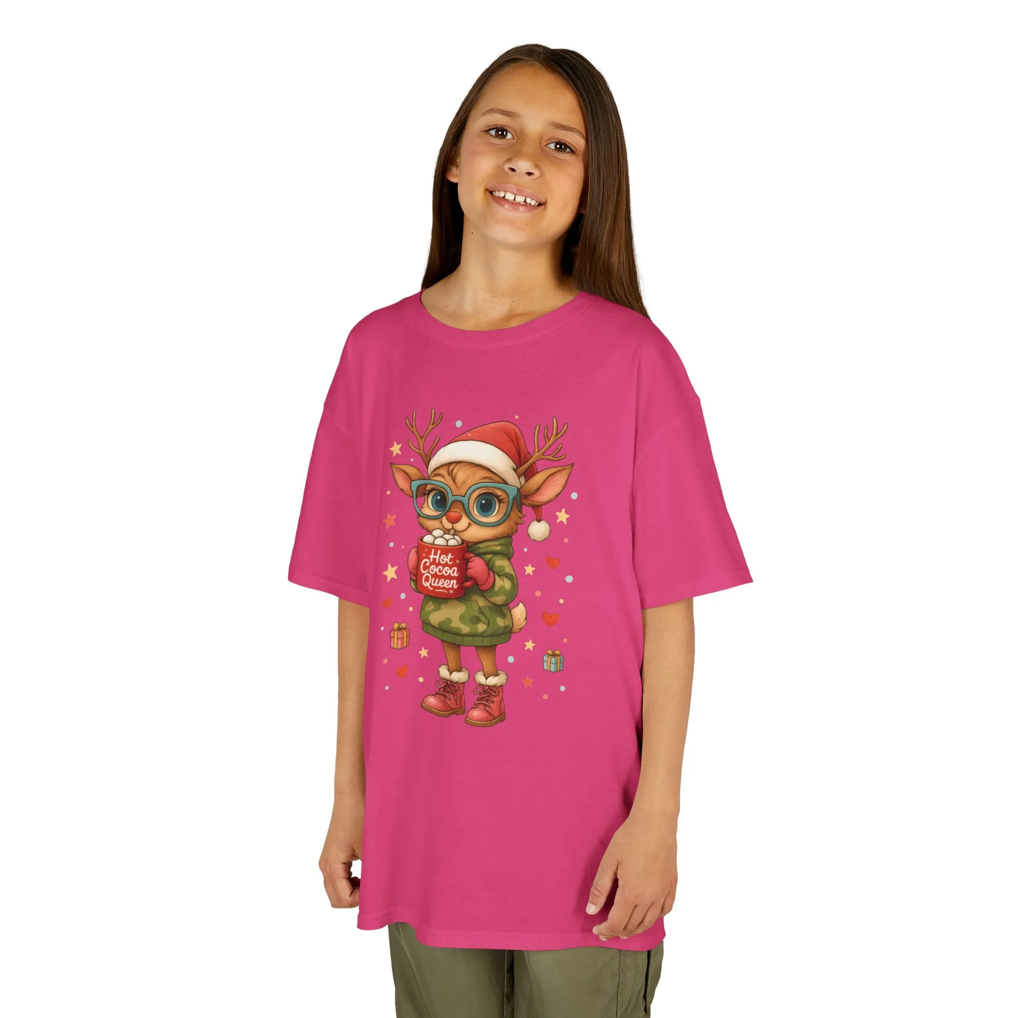 Hot Cocoa Queen Christmas T-Shirt for Girls, Cute Holiday Reindeer Tee - Image 18