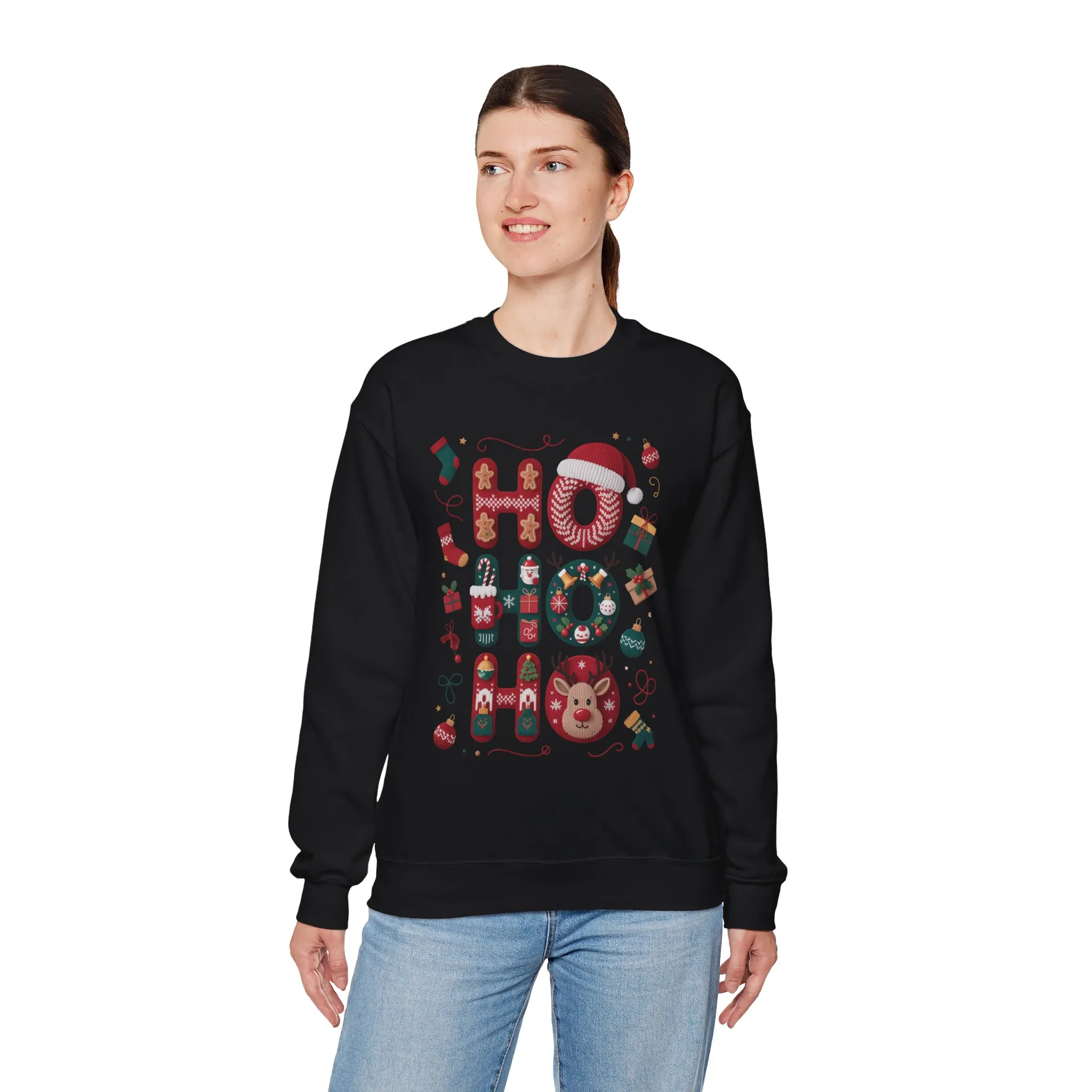 Ho Ho Ho Christmas Sweatshirt, Cute Women's Holiday Hoodie - T-Shirt, Festive Gingerbread - Reindeer Design, Cozy Winter Christmas Jumper - Image 9