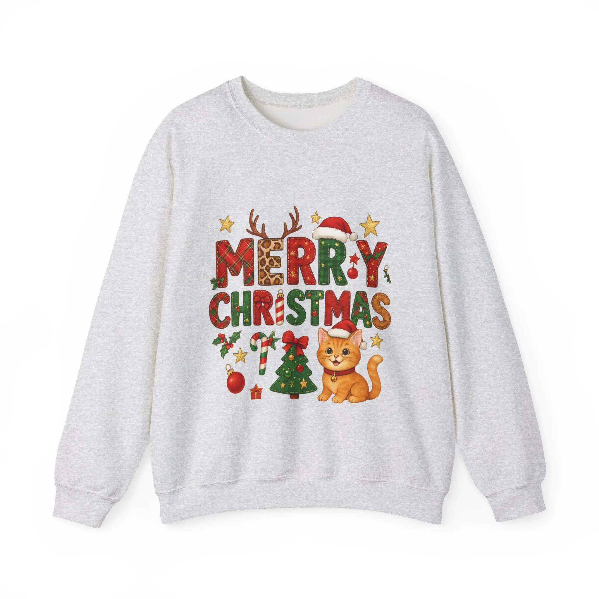 Women's Merry Christmas Cat Sweatshirt, Cozy Holiday Cat Lover Pullover, Women's Heavy Blend™ Crewneck Sweatshirt - Image 2