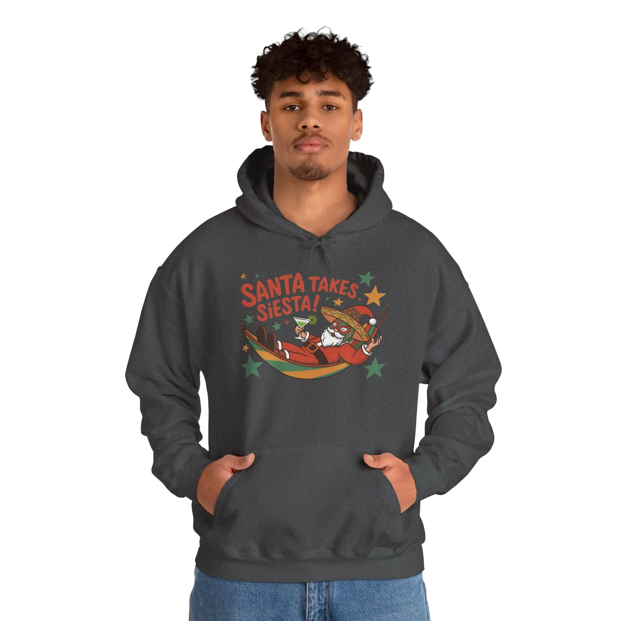 Santa Takes a Siesta Funny Christmas Hoodie for Men, Mexican Santa Holiday Sweatshirt, Siesta Santa Christmas Sweater - Image 11