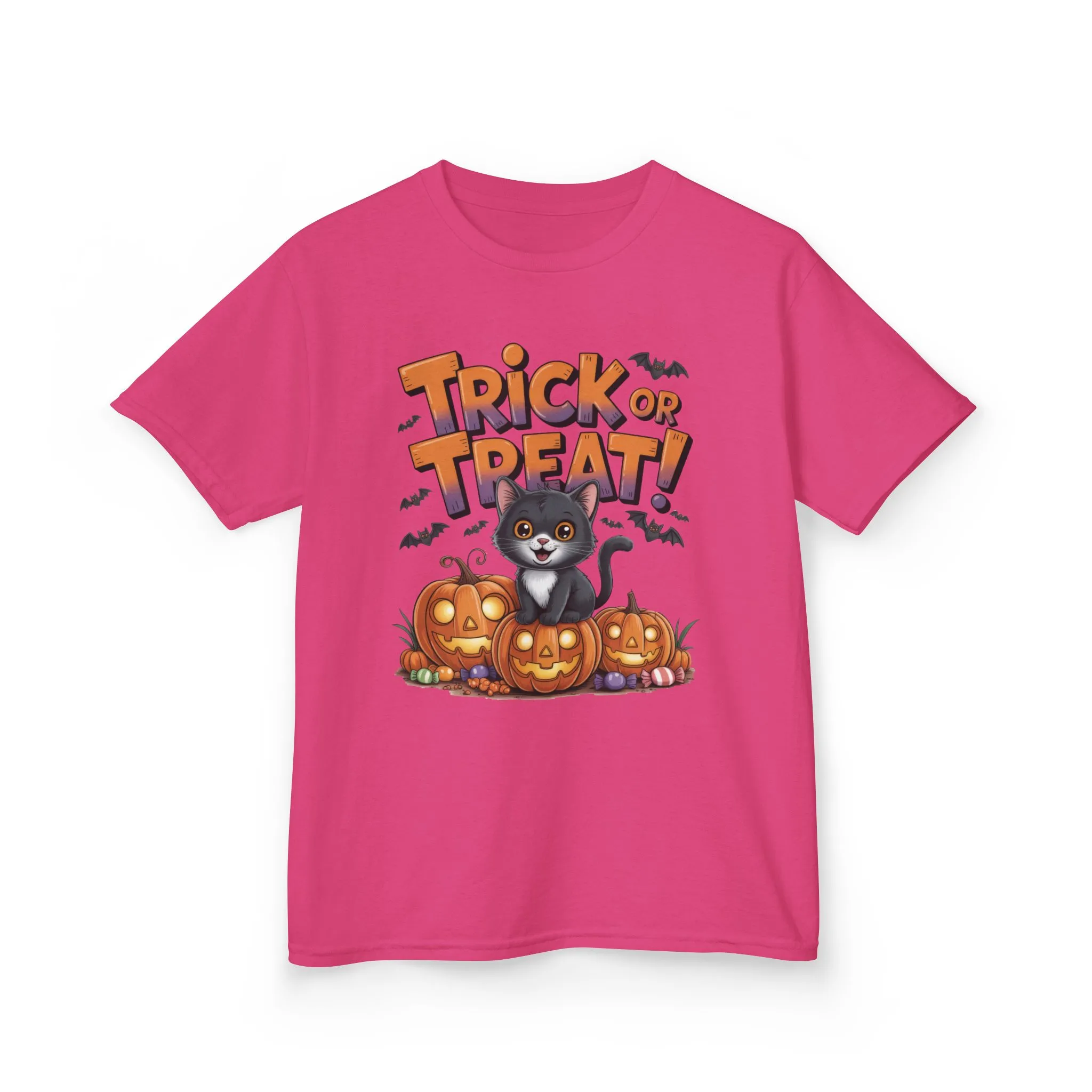 Girls Cute Black Cat Trick or Treat Halloween T-Shirt, Funny Pumpkin Cat Tee, Spooky Fall Shirt for Kids, Matching Family Halloween Shirts - Image 22