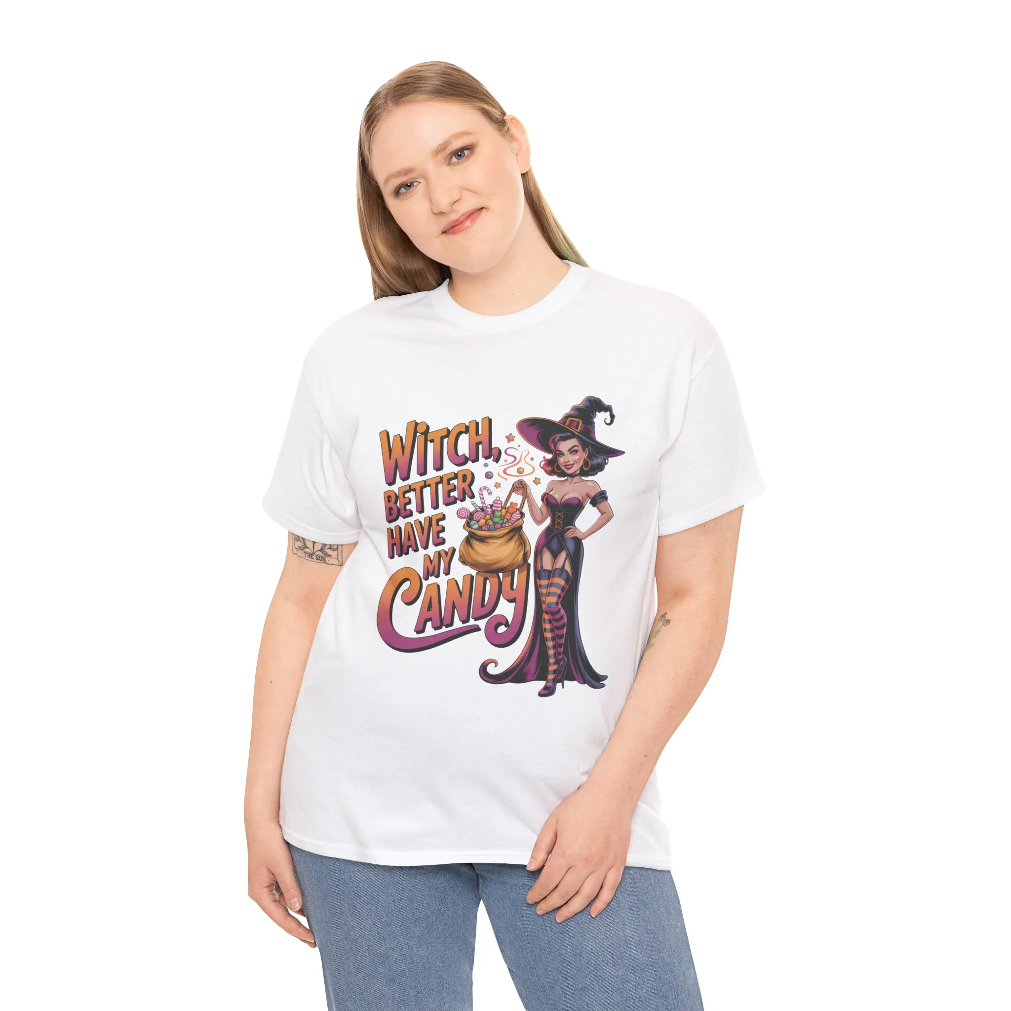 Witch Better Have My Candy Halloween T-Shirt for Women, Funny Spooky Witch Tee, Retro Pin-Up Halloween Shirt, Sassy Fall Party Top - Image 3