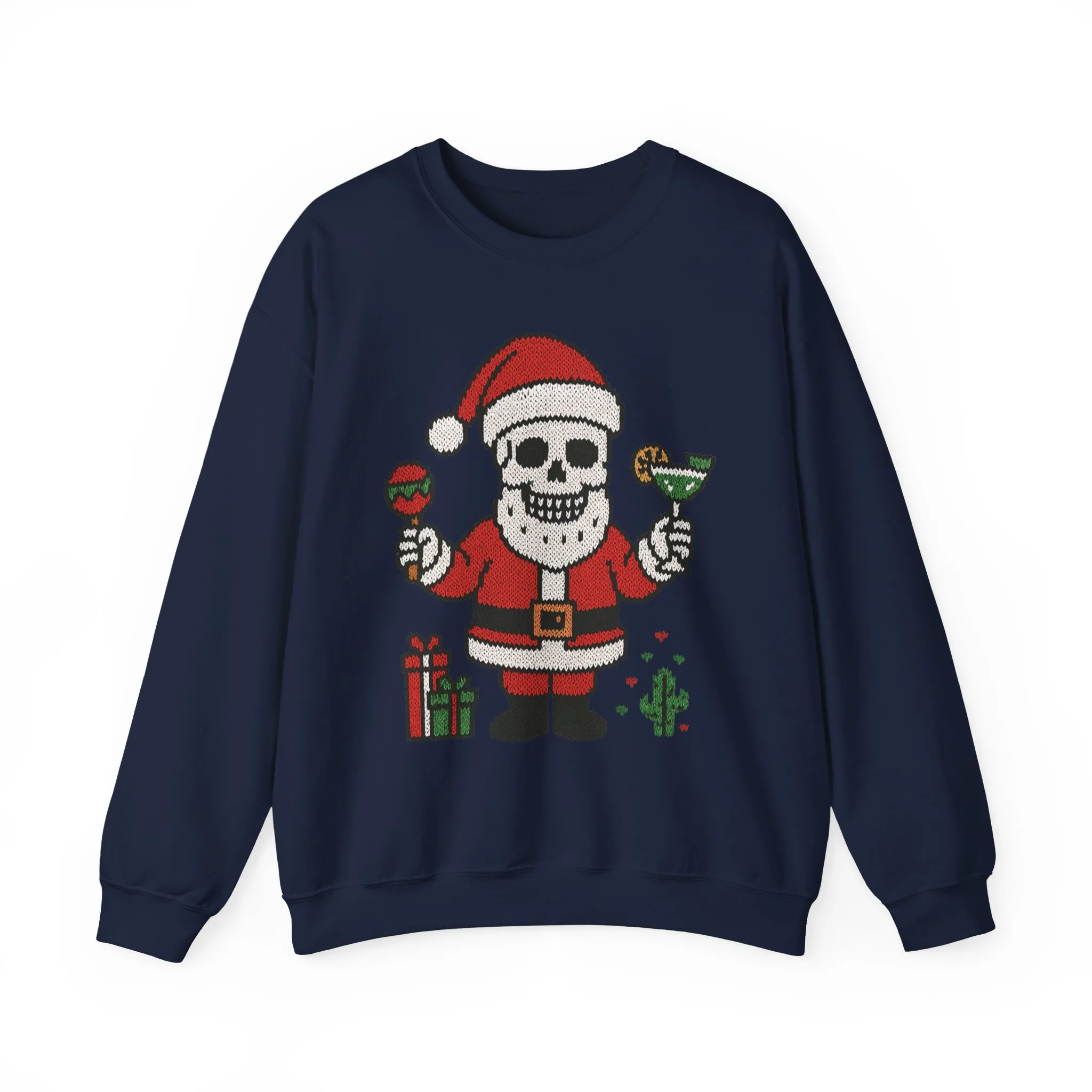 Funny Santa Skull Christmas Men's Sweatshirt, Holiday Margarita Pullover - Image 22