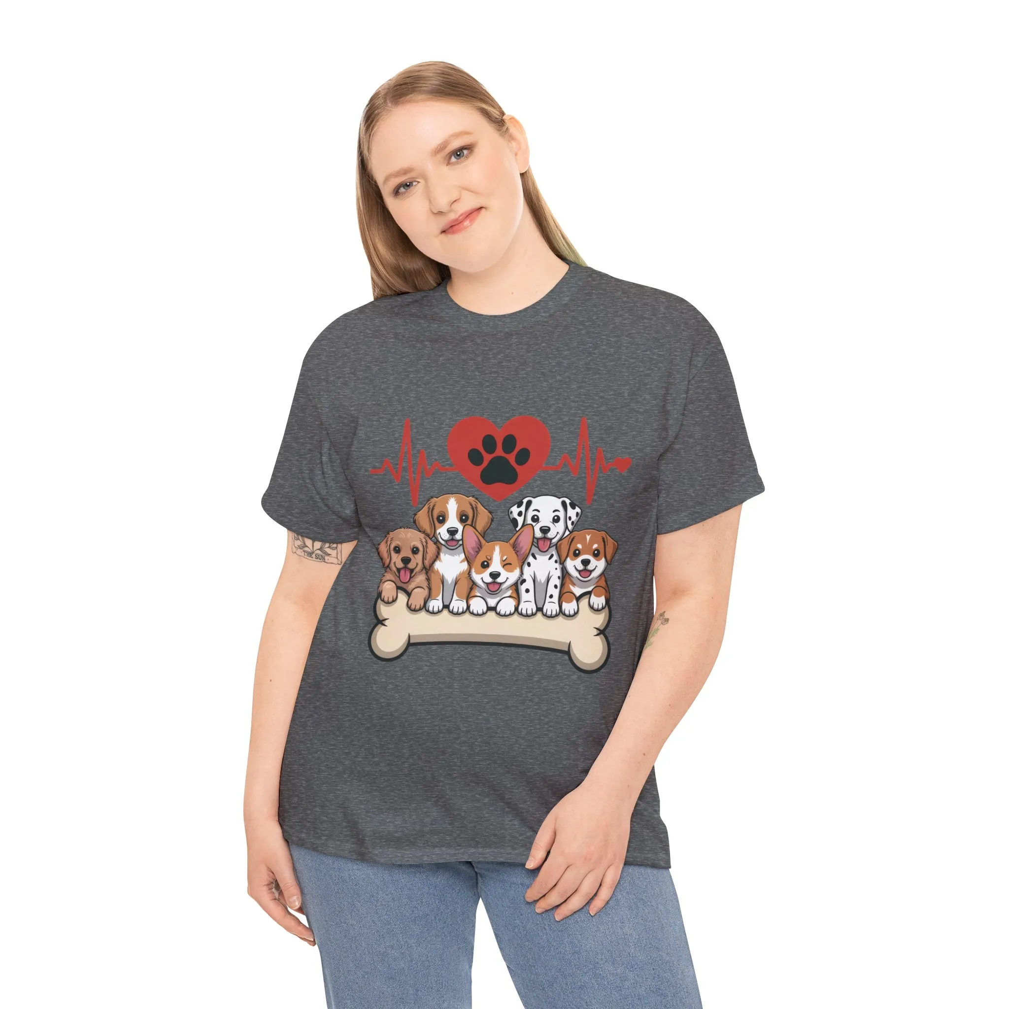 Cute Puppy Heartbeat Women's T-Shirt, Dog Lover Gift, Paw Print Heart Graphic Tee - Image 12