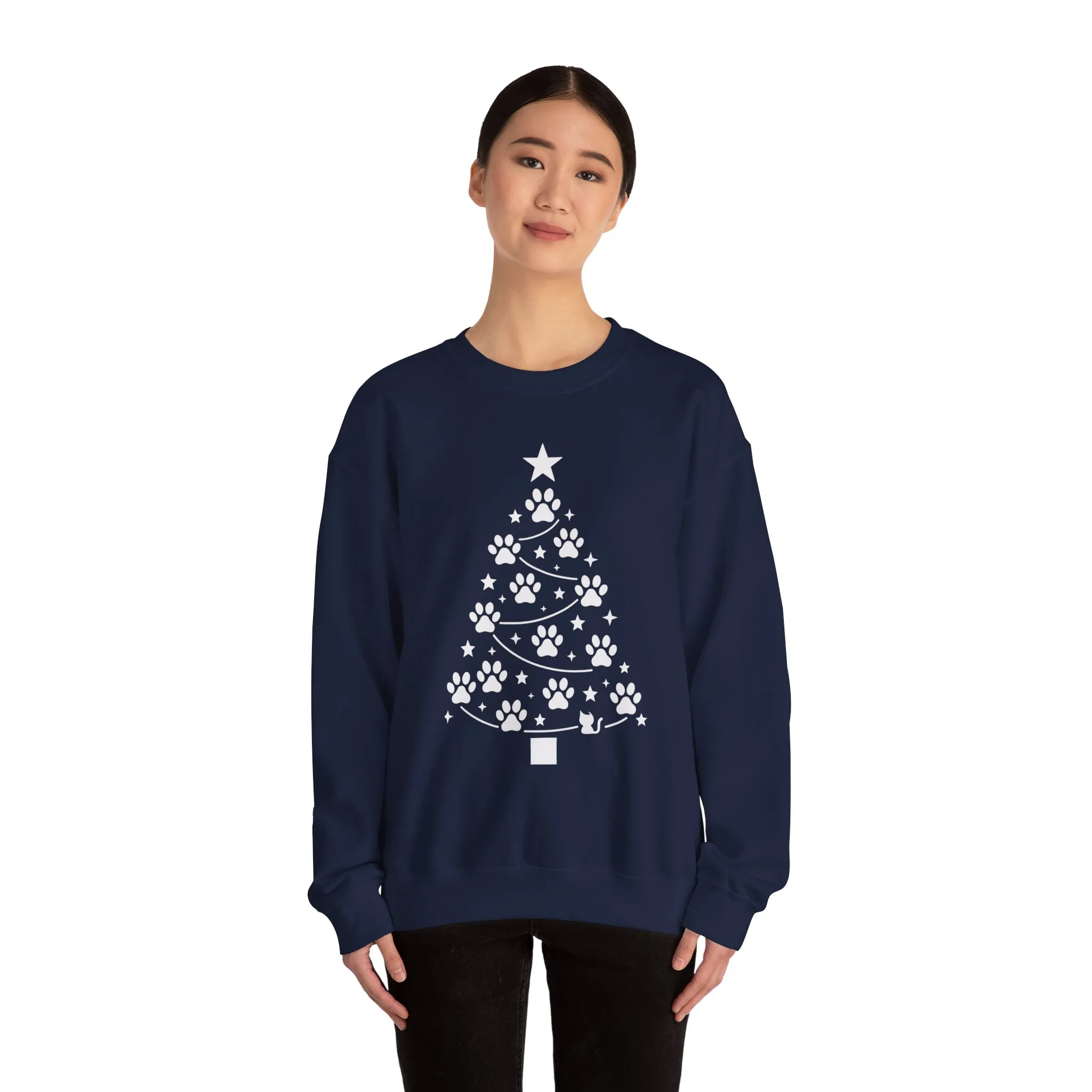 Paw Christmas Tree Women's Sweatshirt, Pet Lover Holiday Sweater - Image 14