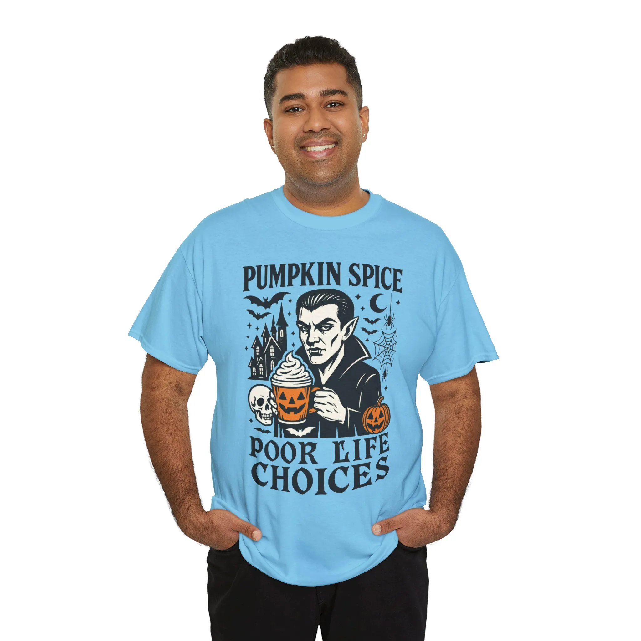 Pumpkin Spice Poor Life Choices Men's T-Shirt, Funny Vampire Coffee Halloween Graphic Tee - Image 18