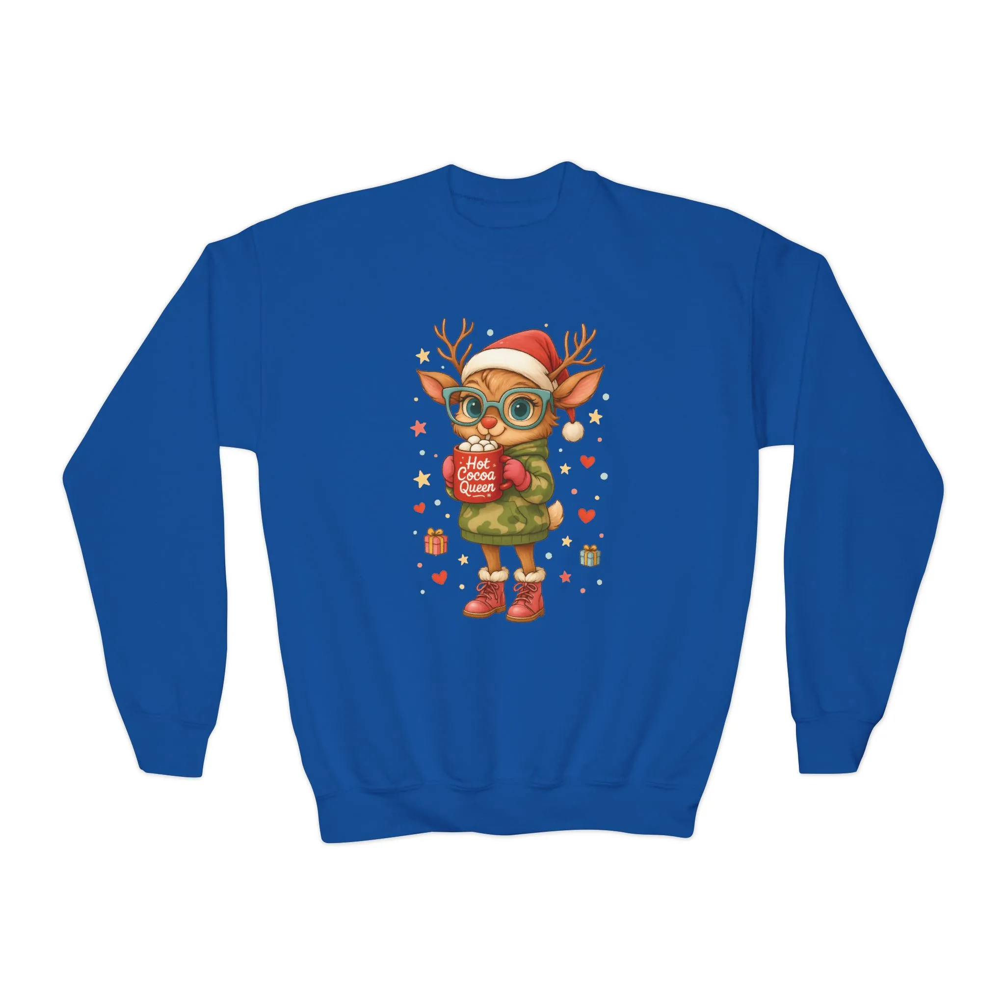 Hot Cocoa Queen Christmas Sweatshirt for Girls, Cute Holiday Reindeer Jumper - Image 11