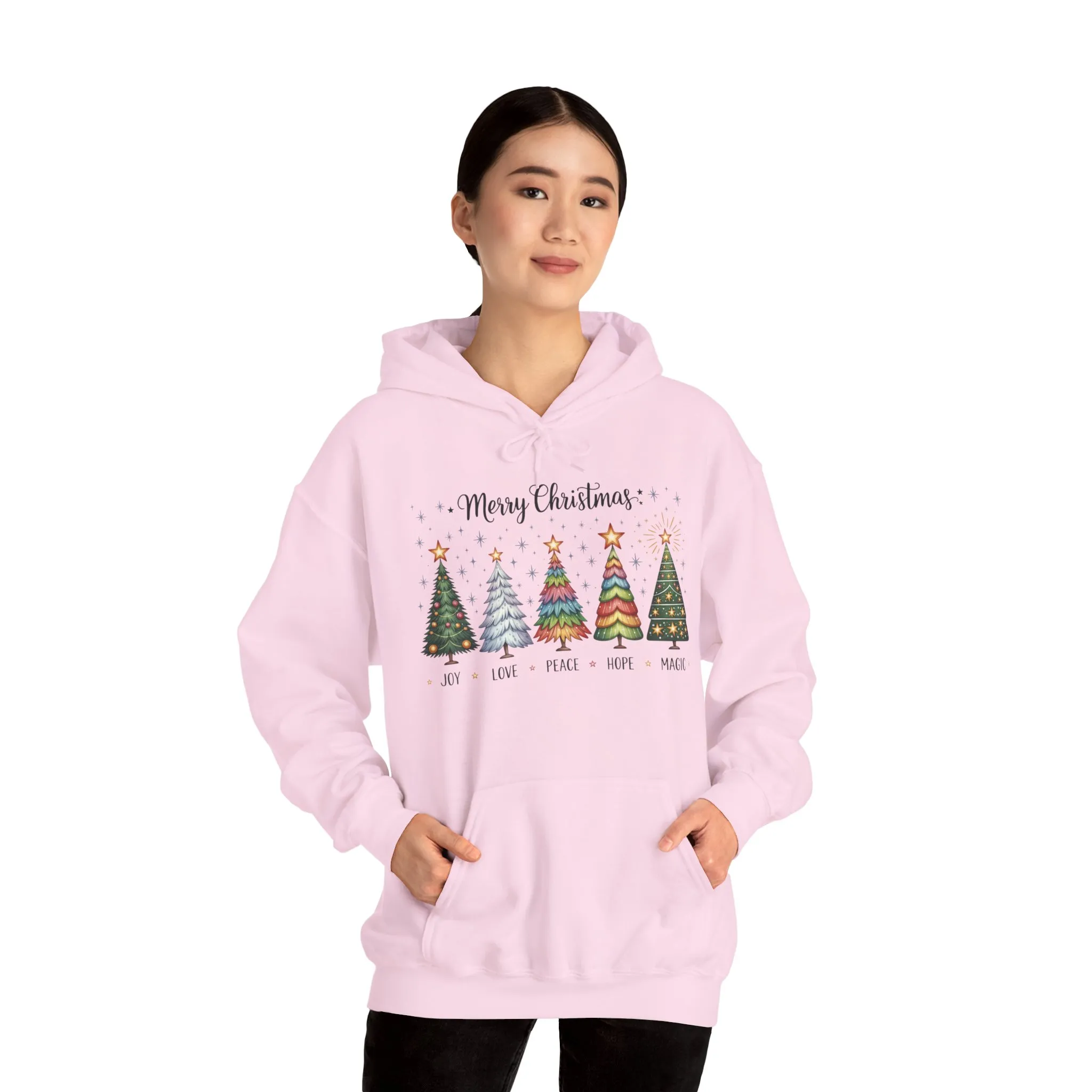 Merry Christmas Women's Hoodie, Joy Love Peace Hope Magic Holiday Hoodie, Women's Heavy Blend™ Hooded Sweatshirt