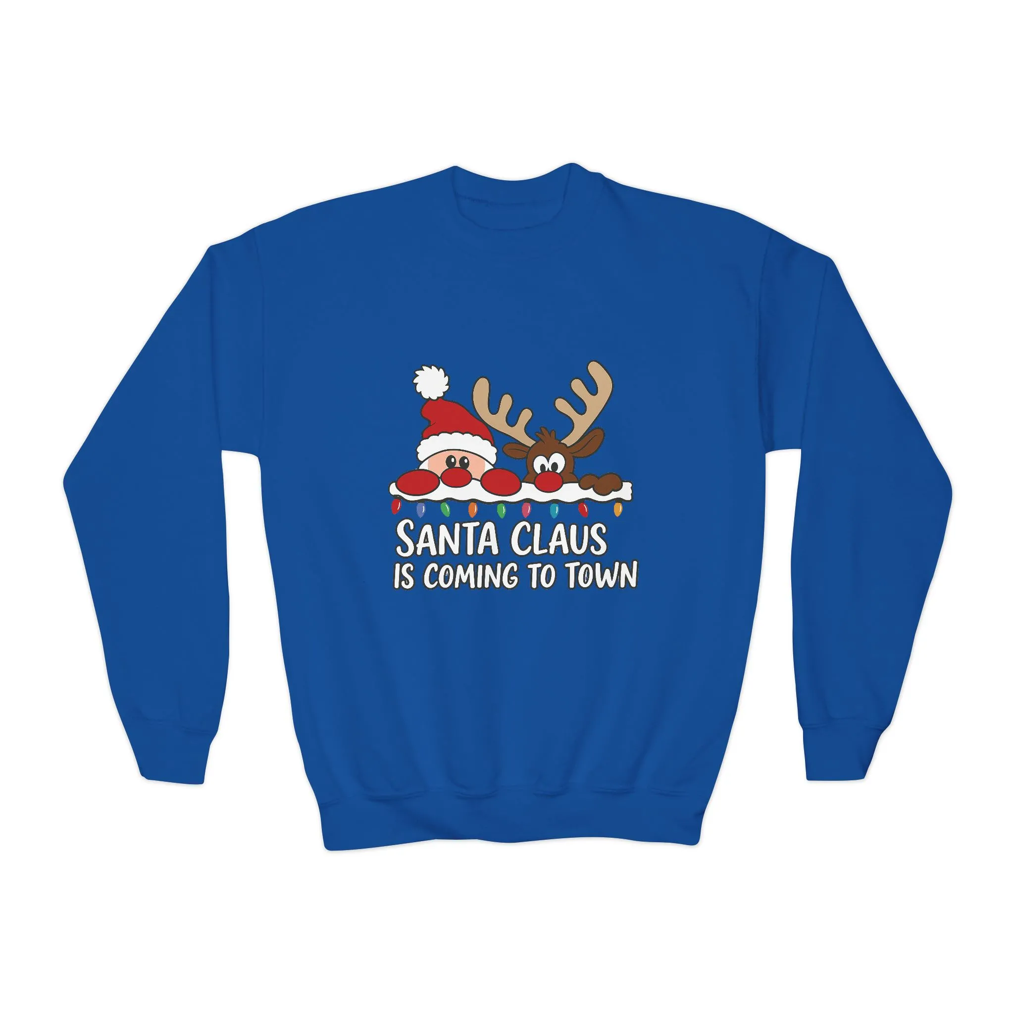 Santa Claus Is Coming to Town Kids Christmas Sweatshirt, Cute Santa - Reindeer Holiday Jumper - Image 11