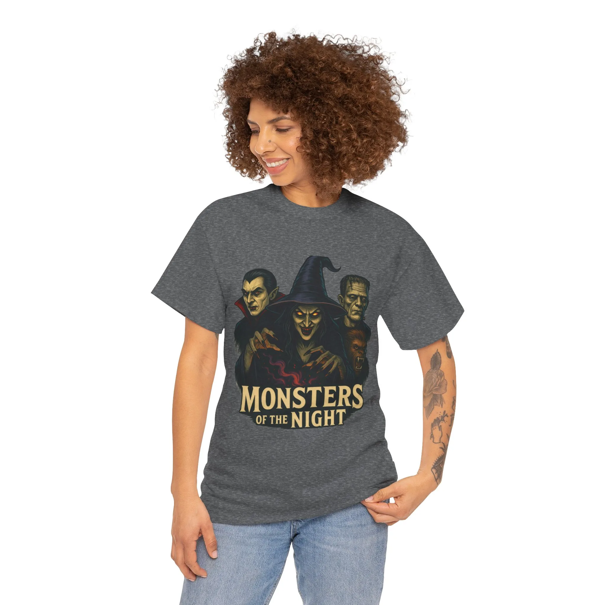 Monsters of the Night Women's T-Shirt, Classic Horror Witch, Vampire, Frankenstein Halloween Tee - Image 11