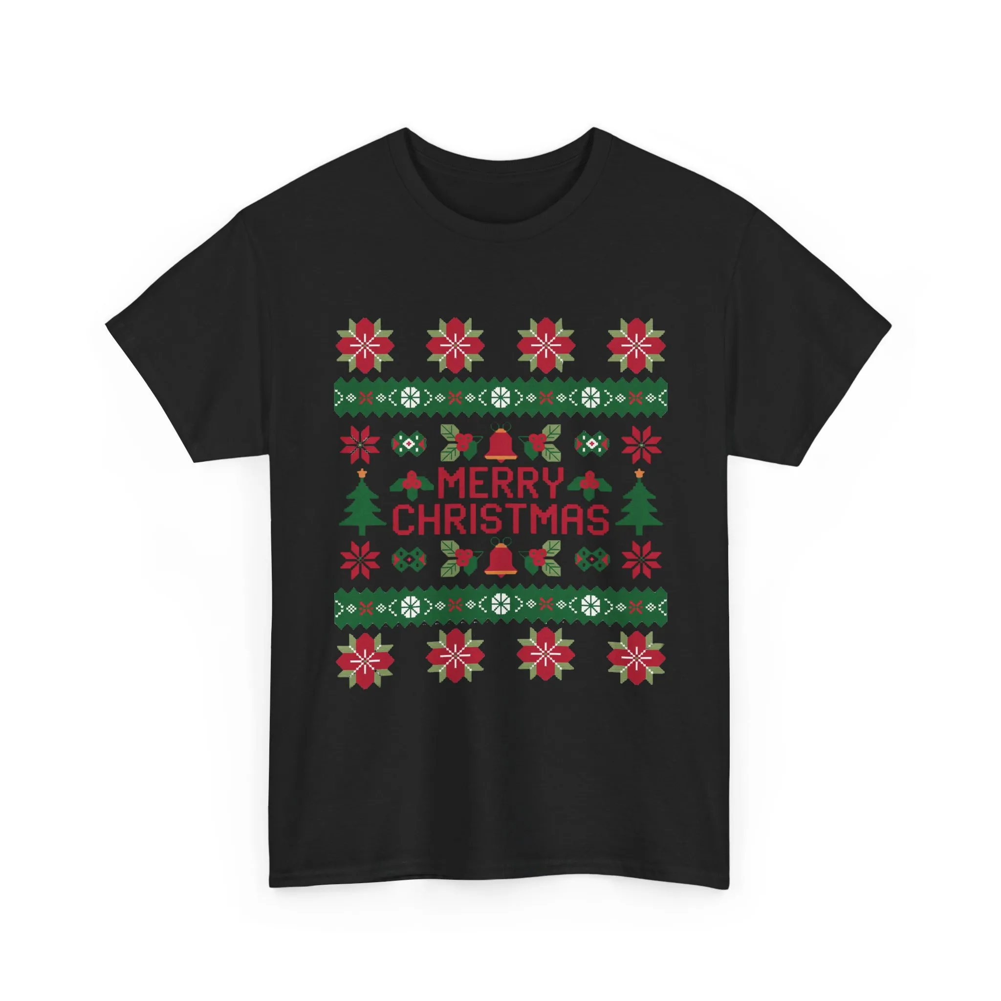 Merry Christmas Women's T-Shirt, Festive Ugly Sweater Style Tee, Classic Holiday Knit Pattern Shirt - Image 10