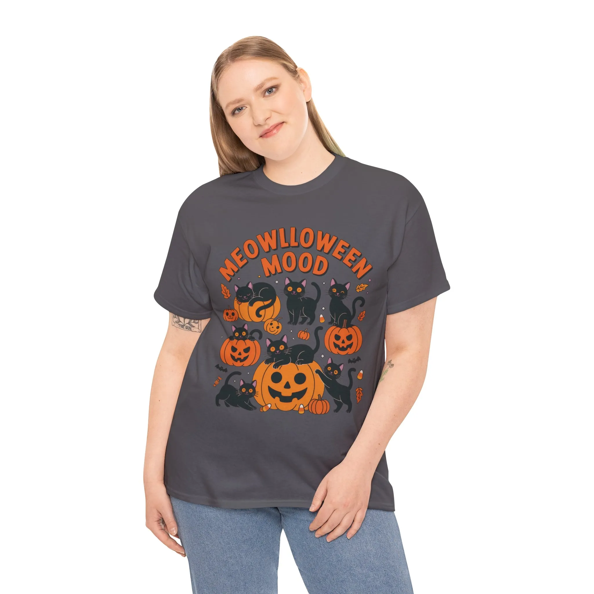 Meowlloween Mood Cat Shirt for Women, Cute Black Cat and Pumpkin Halloween Tee, Cozy Fall Kawaii Spooky Graphic Top, Cat Lover Gift - Image 12