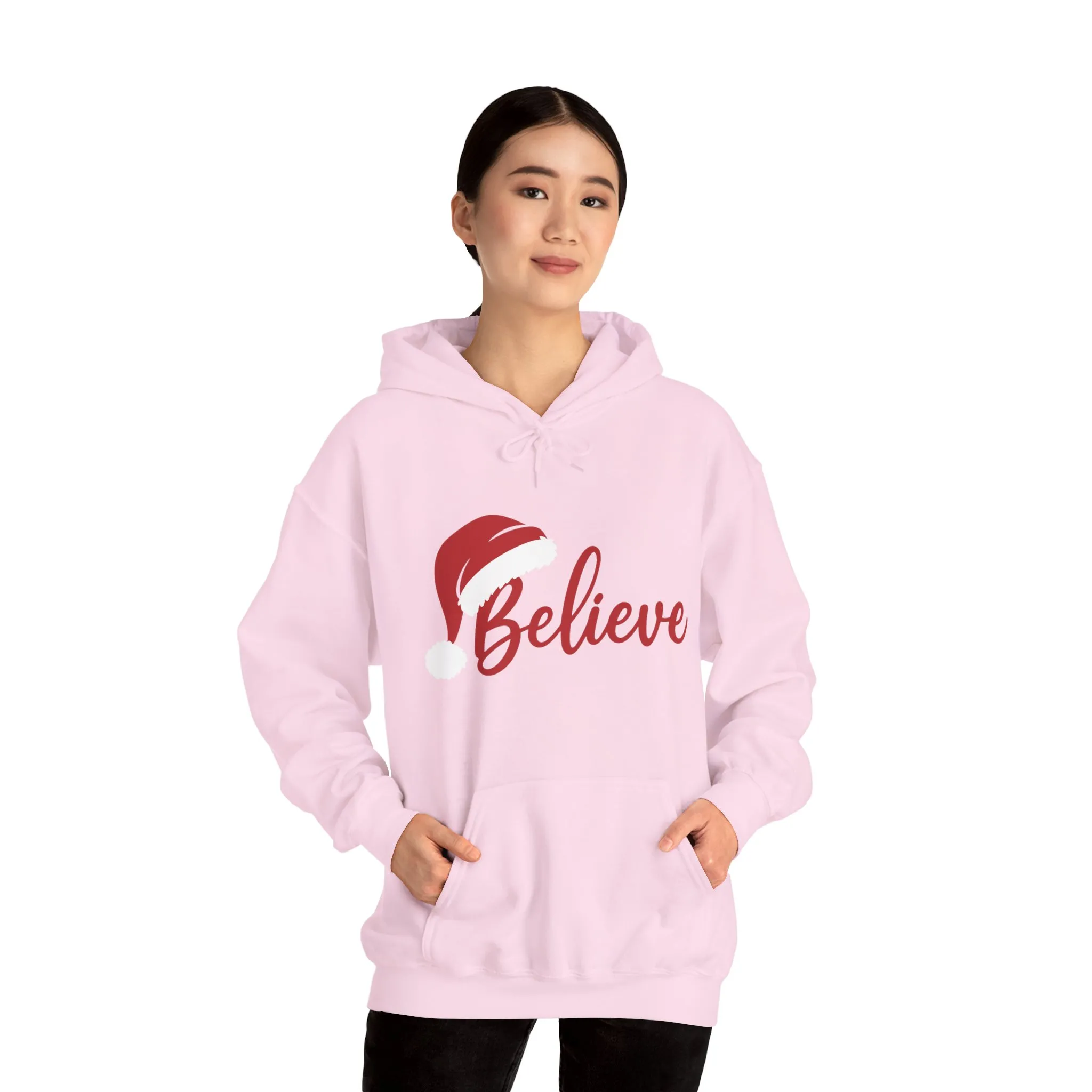 Believe Christmas Women's Hoodie, Minimal Santa Hat Holiday Sweatshirt for Women - Image 35
