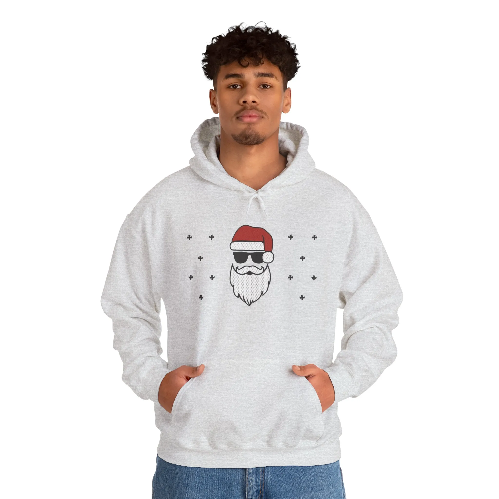 Cool Santa Men’s Hoodie, Funny Christmas Sweatshirt, Retro Knit Holiday Style - Image 7