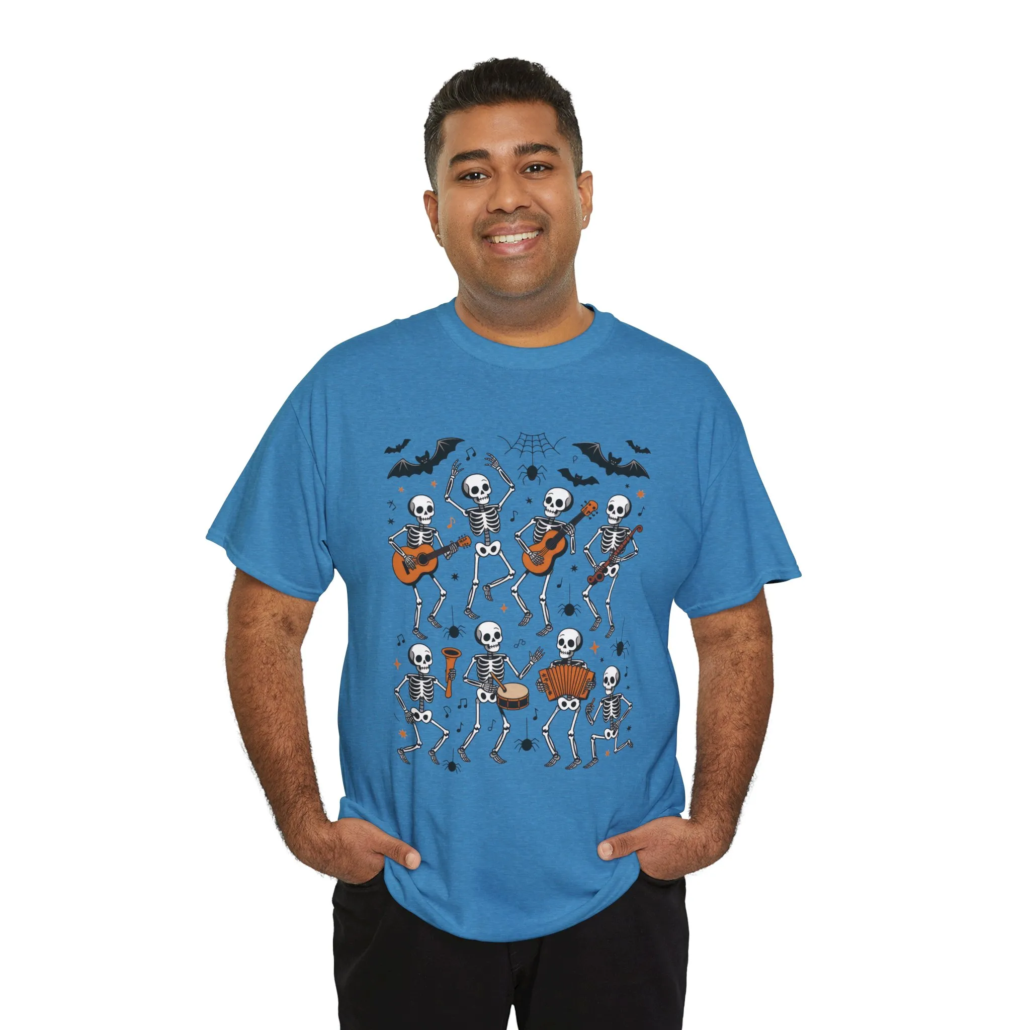 Dancing Skeleton Band Halloween T-Shirt for Men, Funny Spooky Music Tee, Rock and Roll Skeleton Shirt, Cool Halloween Party Outfit - Image 24