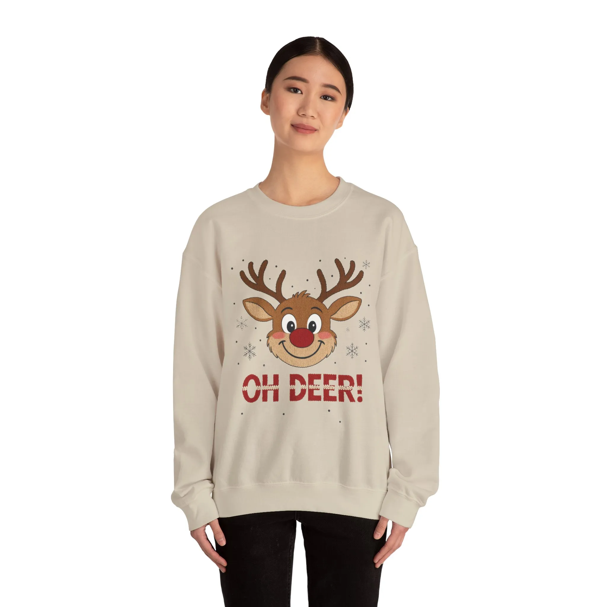 Womens Oh Deer Christmas Sweatshirt, Cute Reindeer Holiday Pullover, Women's Crewneck Sweatshirt - Image 11