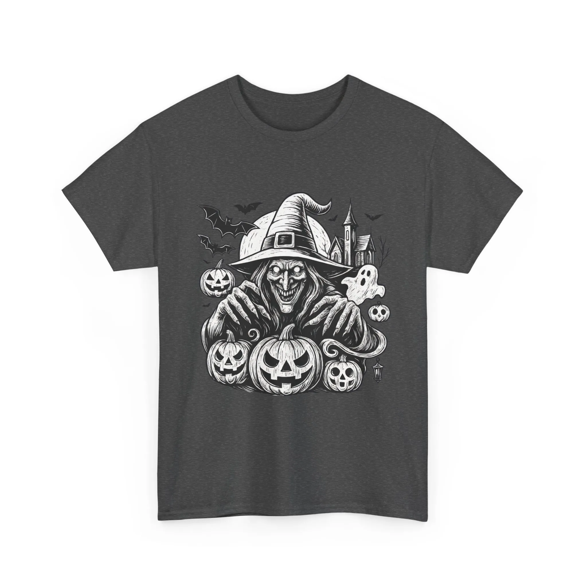 Scary Witch Halloween Shirt Women, Gothic Pumpkin Ghost Tee, Spooky Horror Tee with Bats - Image 7