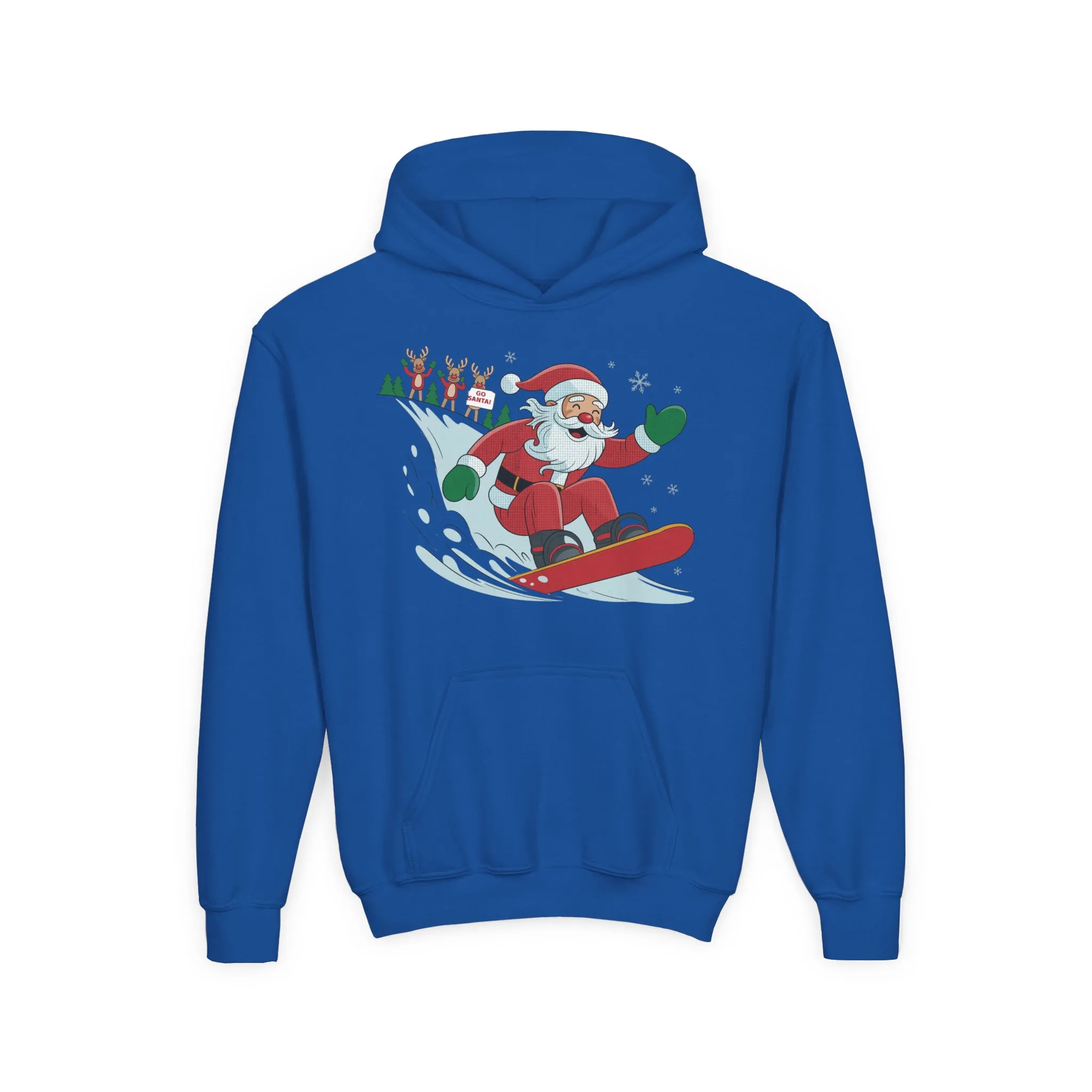 Go Santa Snowboarding Christmas Hoodie, Funny Santa - Reindeer Holiday Hoodie for Kids, Cute Winter Sports Christmas Sweatshirt