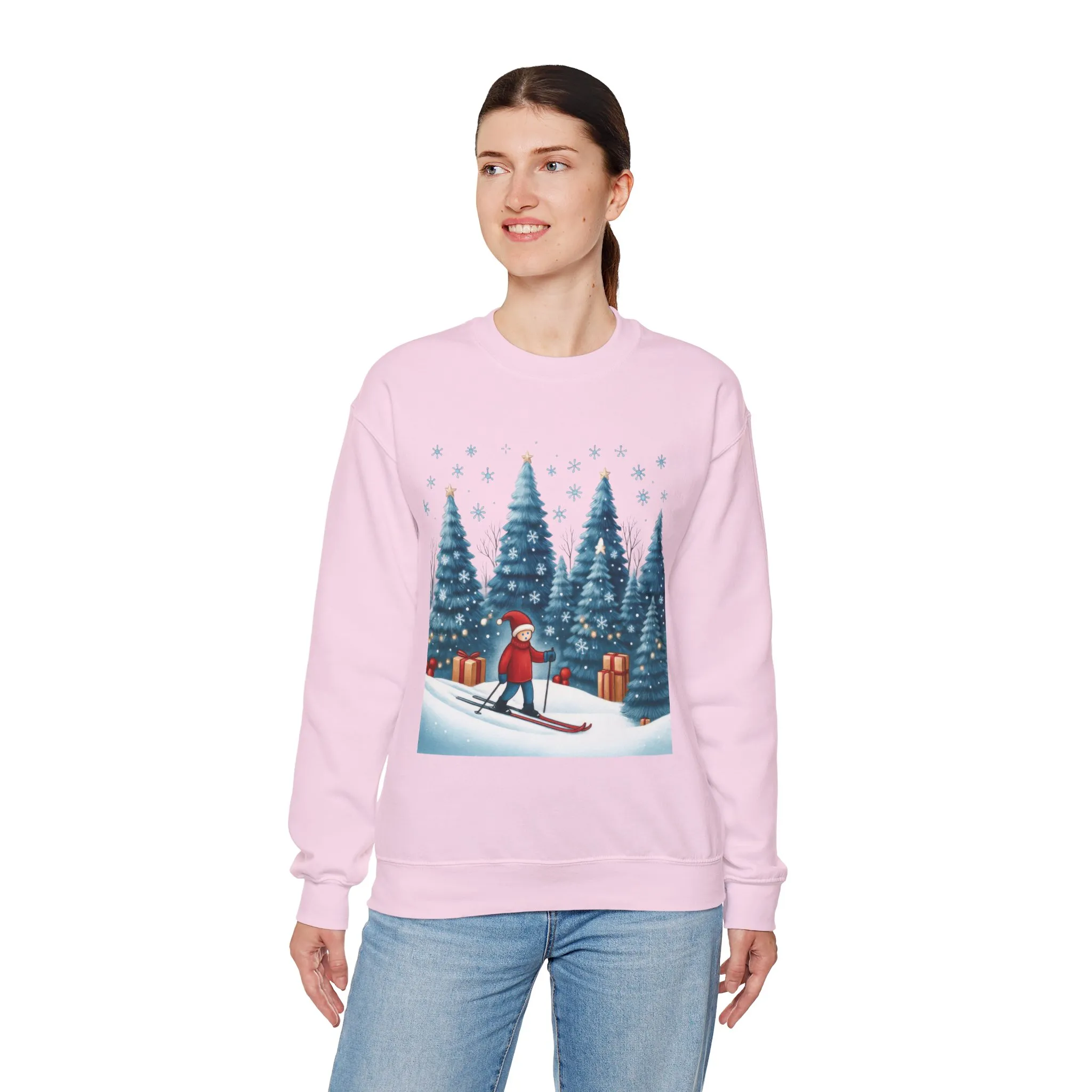 Womens Christmas Skiing Sweatshirt, Cozy Winter Holiday Pullover, Women's Heavy Blend™ Crewneck Sweatshirt - Image 24
