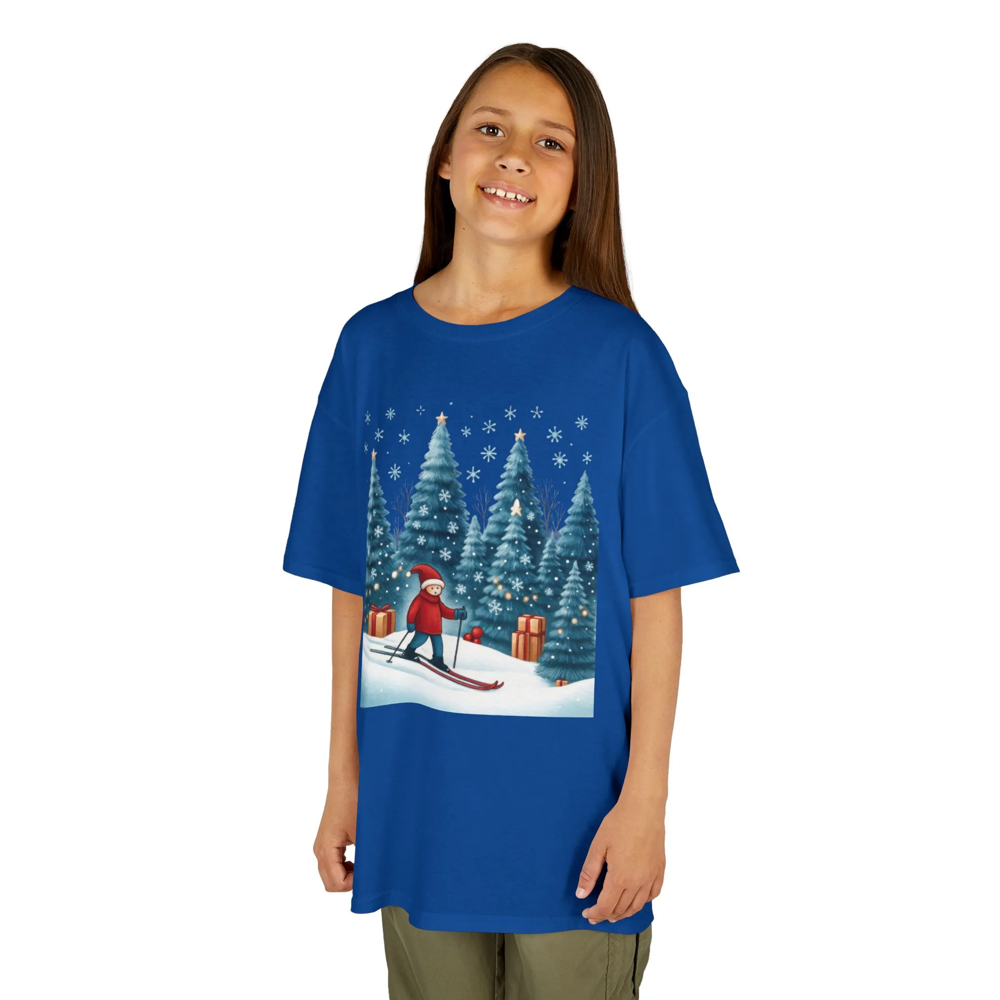 Kids Christmas Skiing T-Shirt, Cute Winter Holiday Graphic Tee, Kids Heavy Cotton™ Tee - Image 12