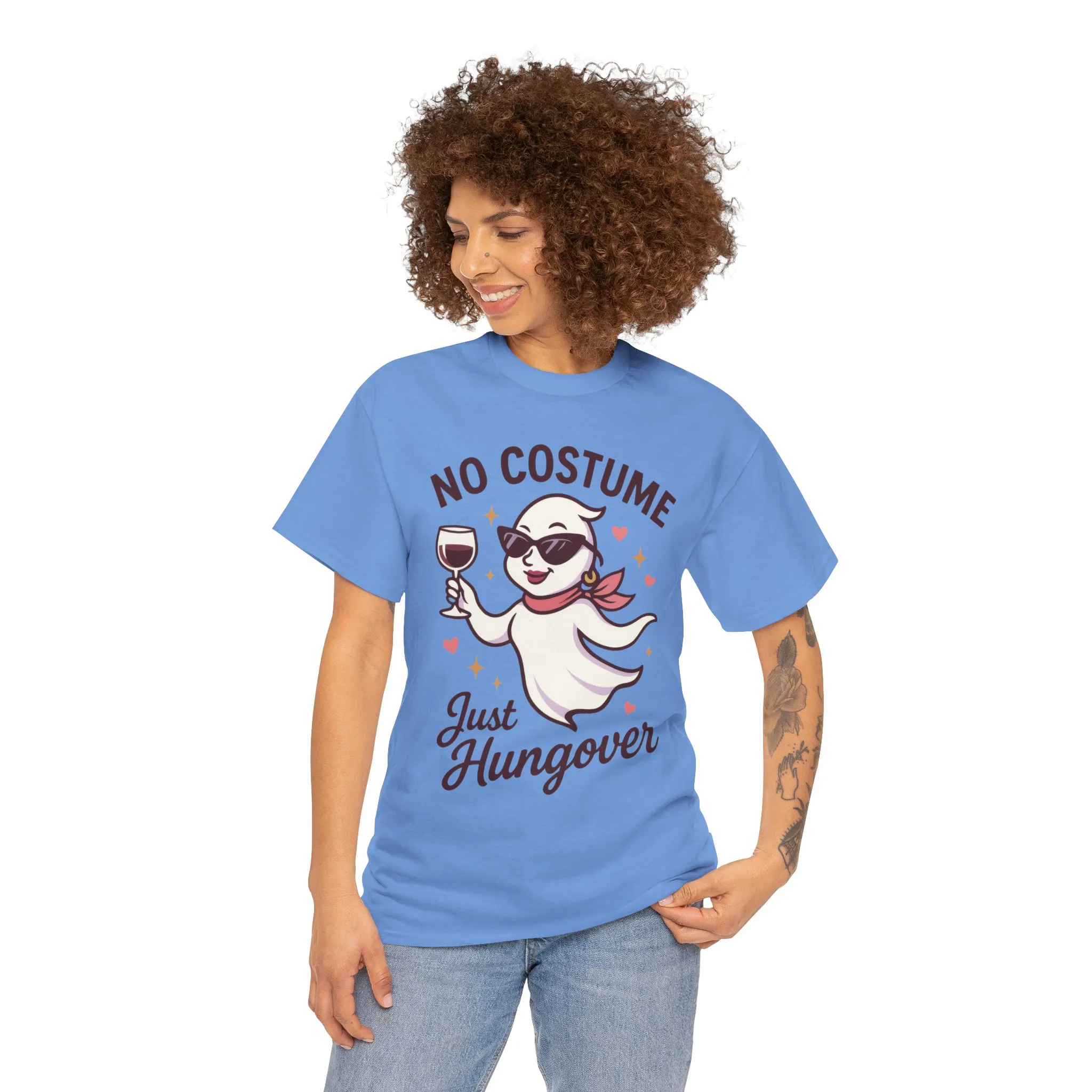 No Costume Just Hungover Women's T-Shirt, Funny Ghost Wine Halloween Party Graphic Tee - Image 14