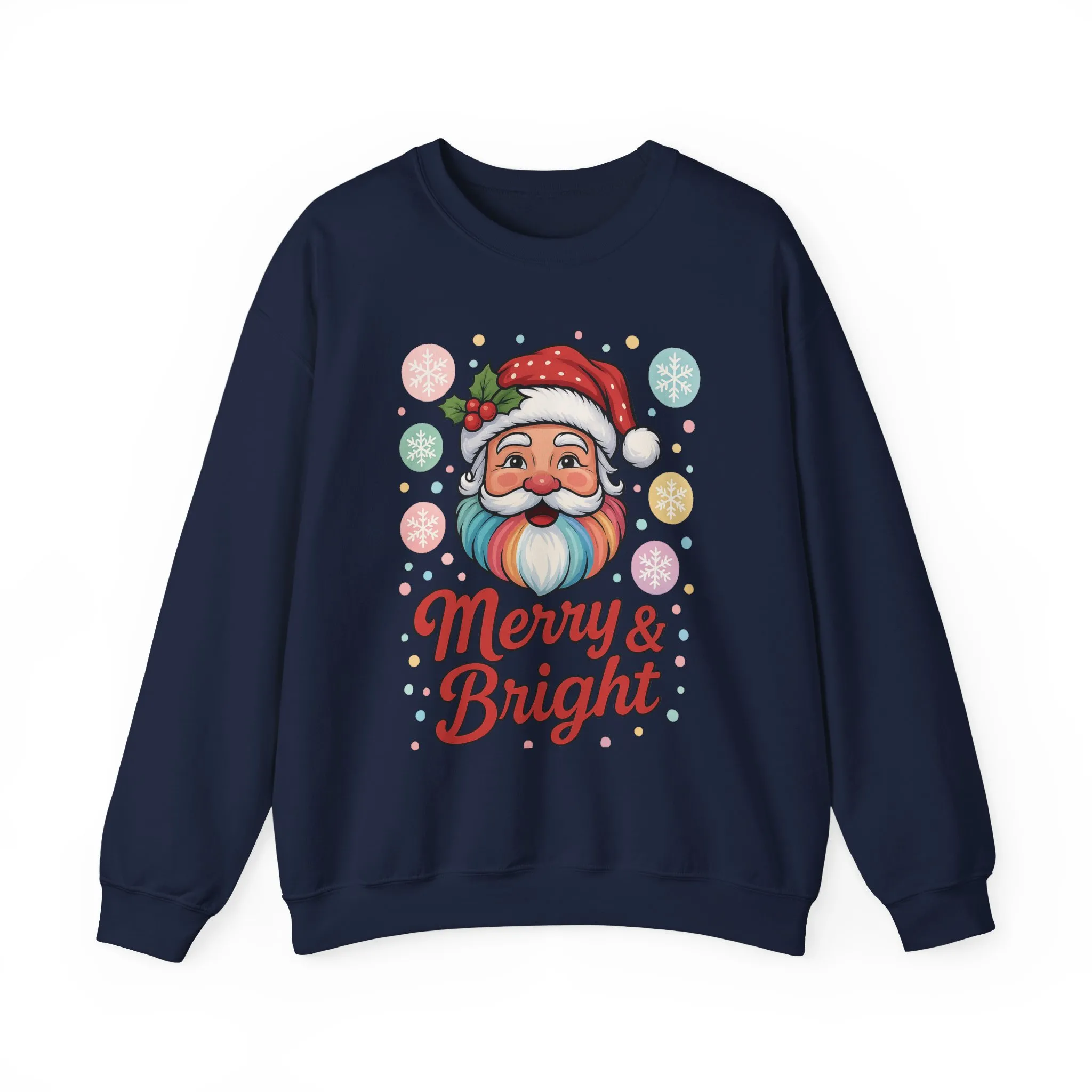 Merry - Bright Santa Christmas Sweatshirt, Retro Pastel Holiday Jumper, Cute Santa Sweater for Women - Image 19